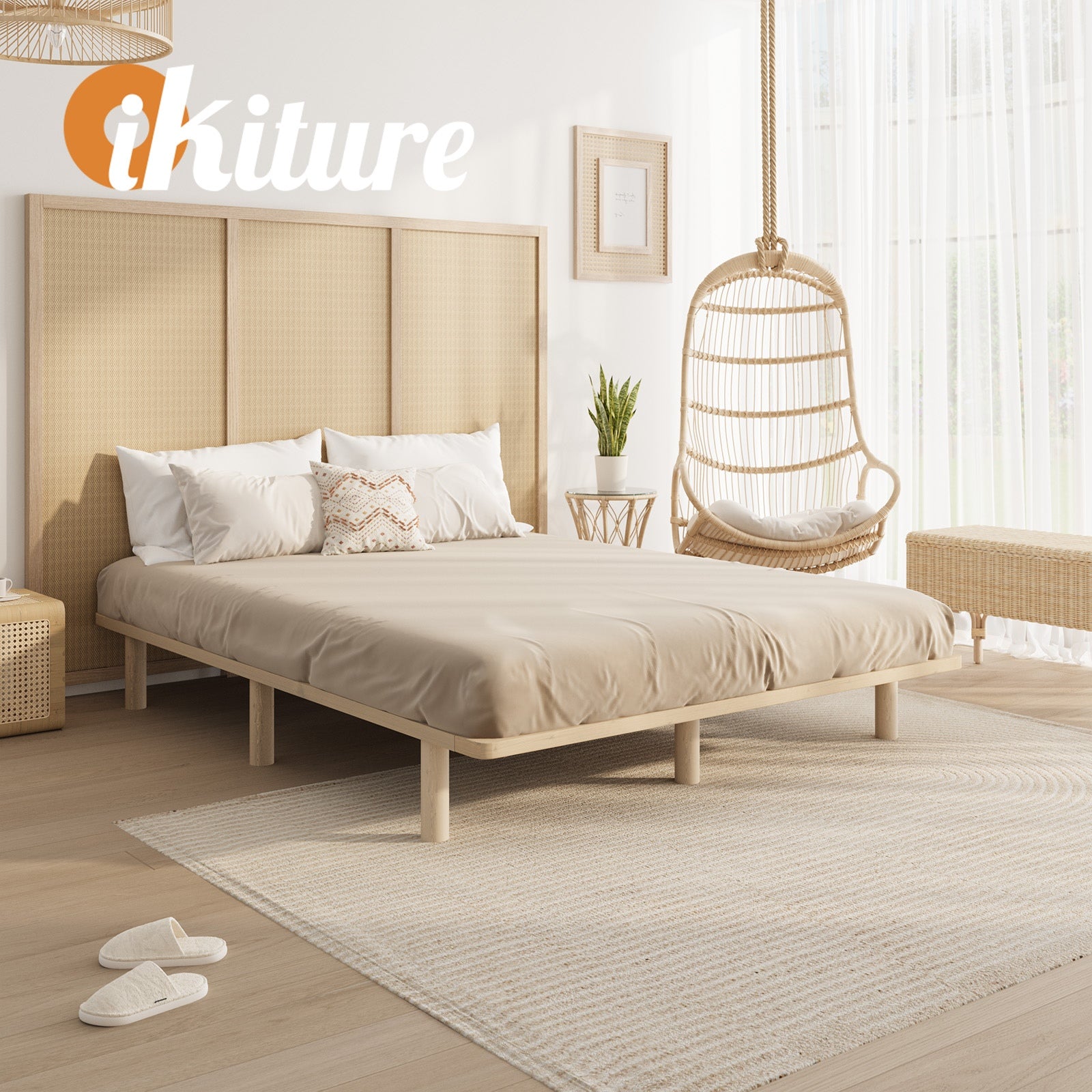 Oikiture Bed Frame Queen Size Wooden Bed Base Platform Timber - Sunyee