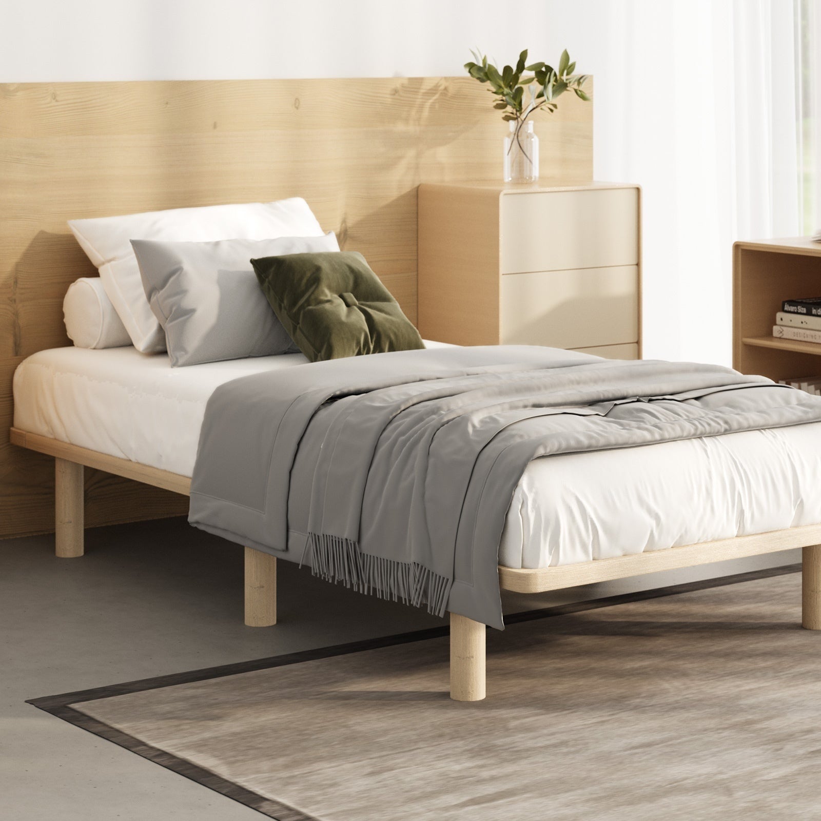 Oikiture Bed Frame Single Size Wooden Bed Base Platform Timber - Sunyee