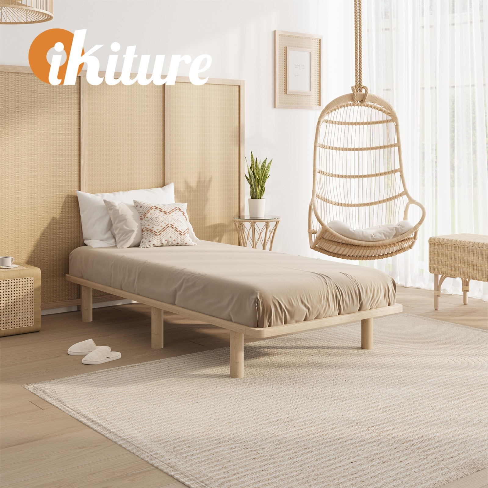 Oikiture Bed Frame Single Size Wooden Bed Base Platform Timber - Sunyee