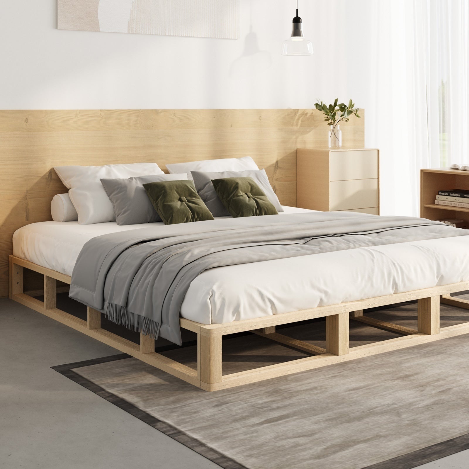 Oikiture Bed Frame Queen Double King Single Wooden Bed Base Platform - Sunyee