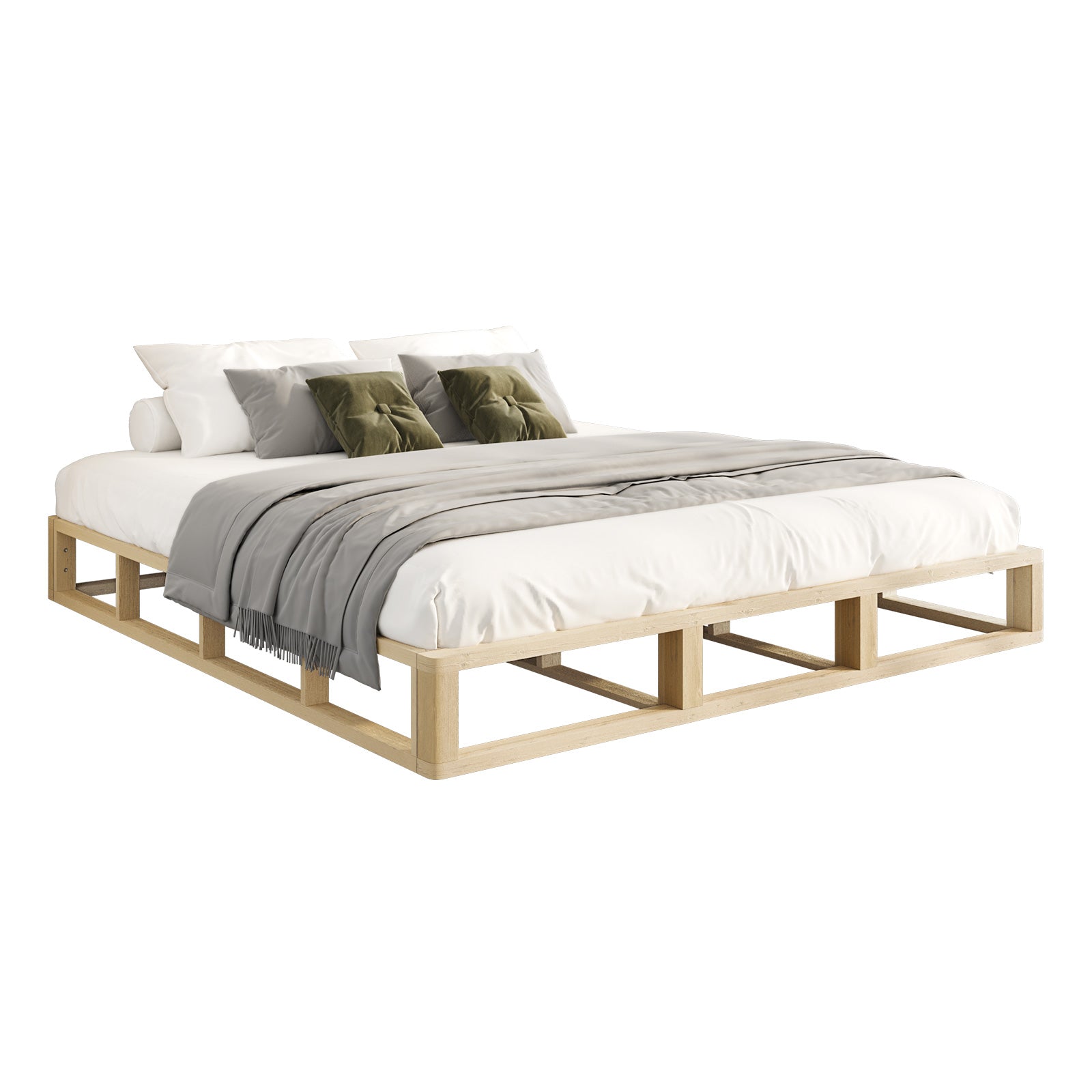 Oikiture Bed Frame King Size Wooden Bed Base Platform Cage-like - Sunyee