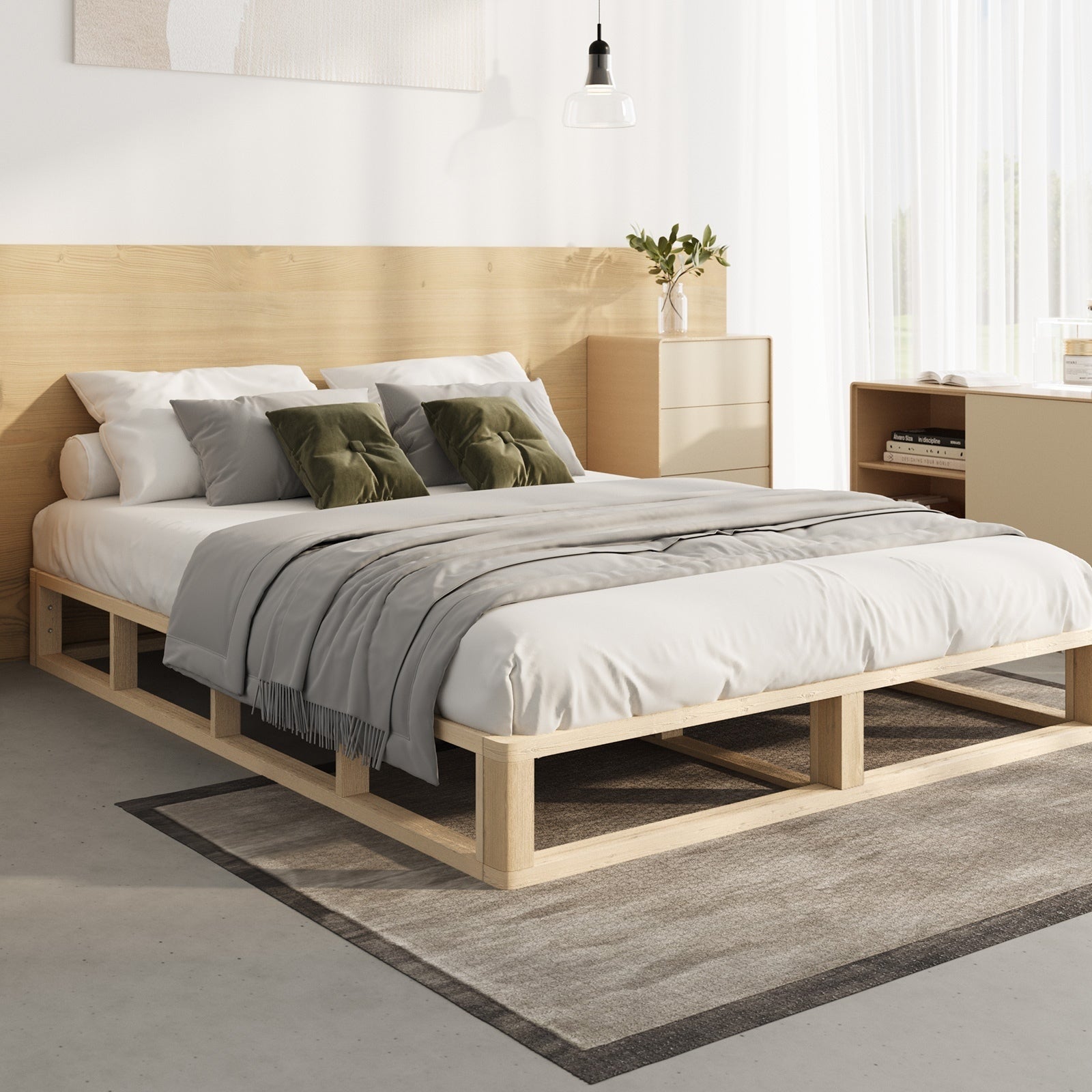 Oikiture Bed Frame Queen Double King Single Wooden Bed Base Platform - Sunyee