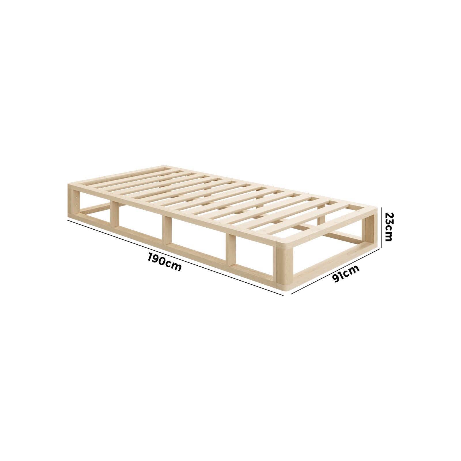 Oikiture Bed Frame Single Size Wooden Bed Base Platform Cage-like Base - Sunyee