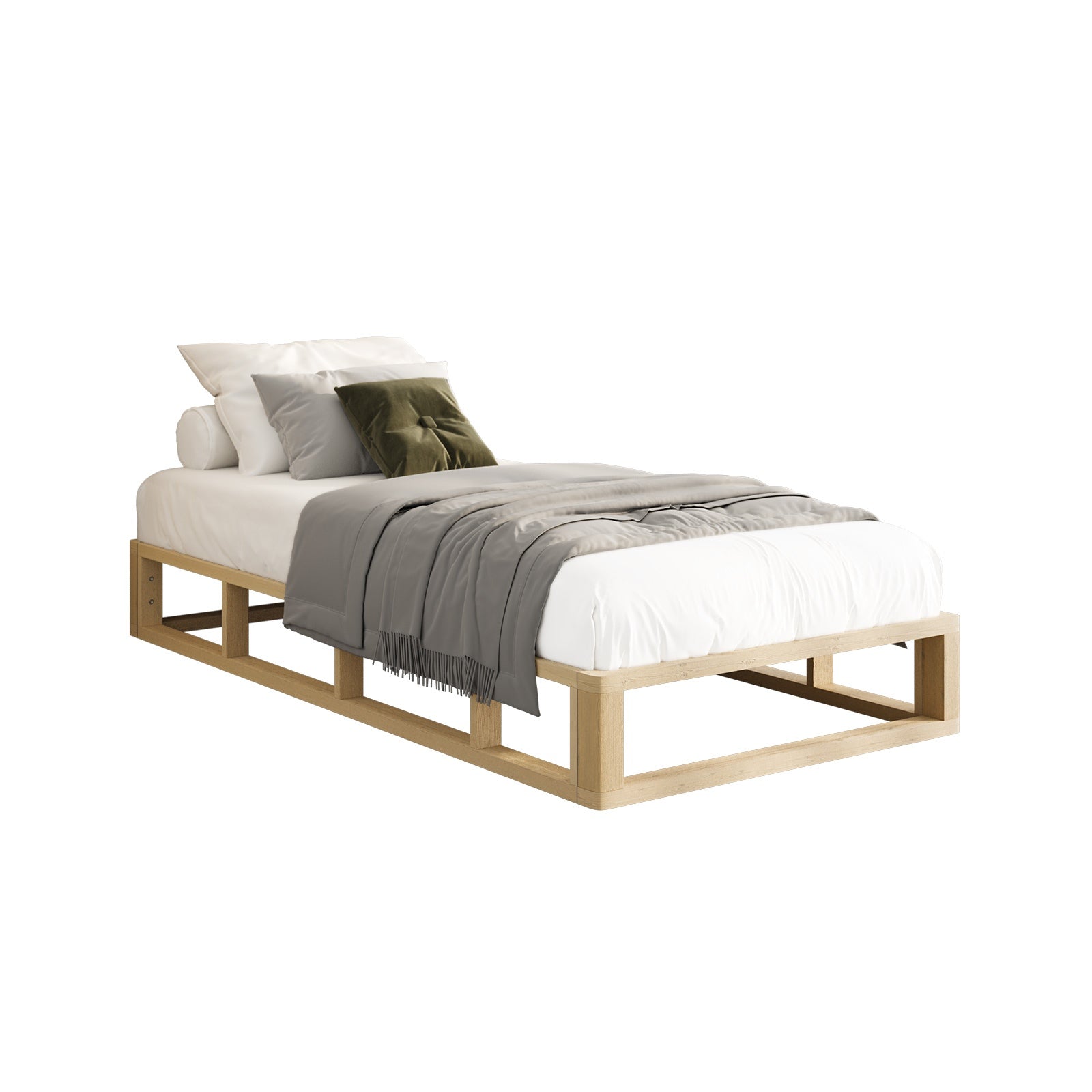 Oikiture Bed Frame Single Size Wooden Bed Base Platform Cage-like Base - Sunyee