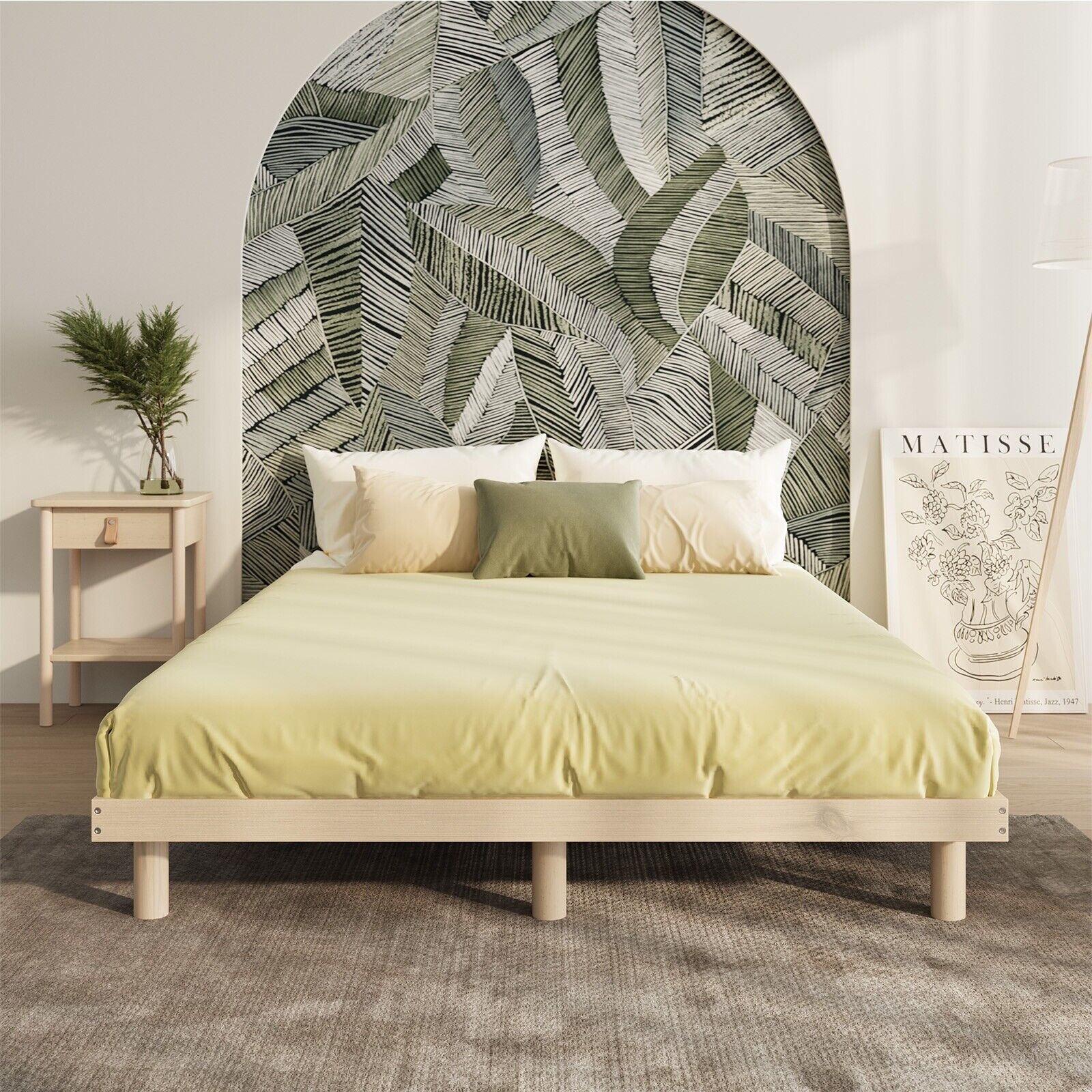 Oikiture Bed Frame Double Size Wooden Base Bed Platform Solid Wood Slats - Sunyee