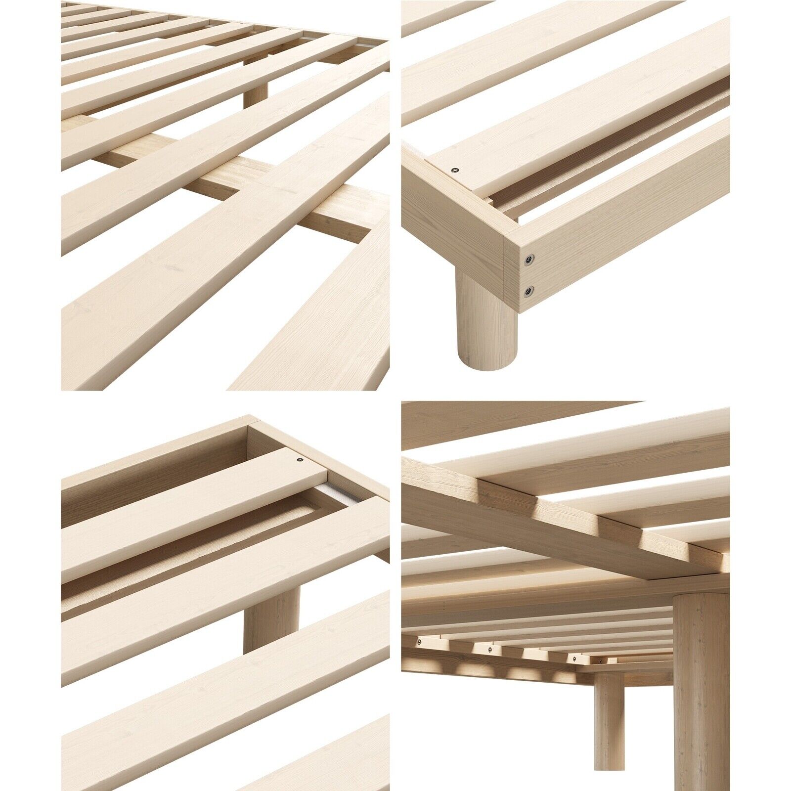 Oikiture Bed Frame Double Size Wooden Base Bed Platform Solid Wood Slats - Sunyee