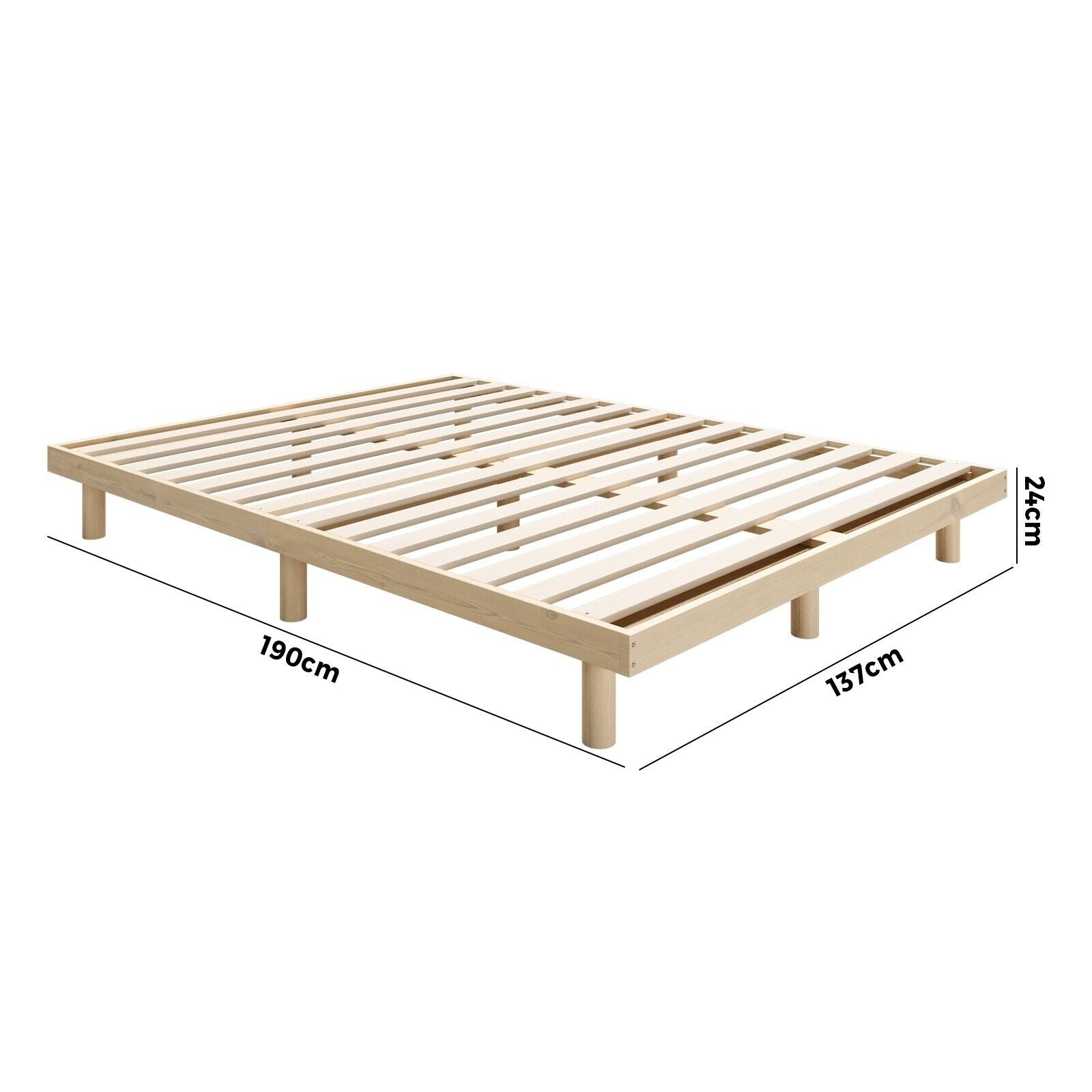 Oikiture Bed Frame Double Size Wooden Base Bed Platform Solid Wood Slats - Sunyee