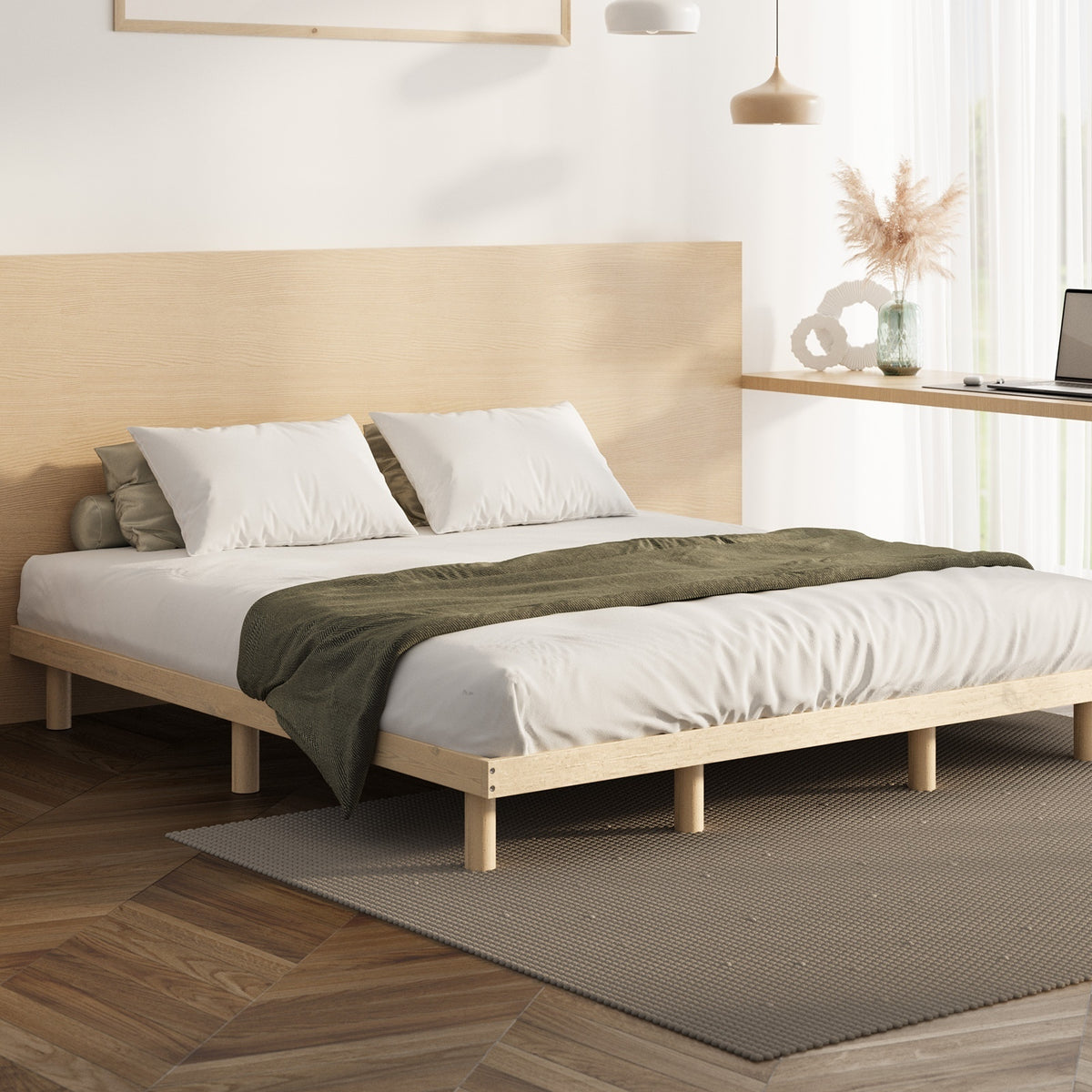 Oikiture Bed Frame Queen Double King Single Wooden Base Bed Platform - Sunyee