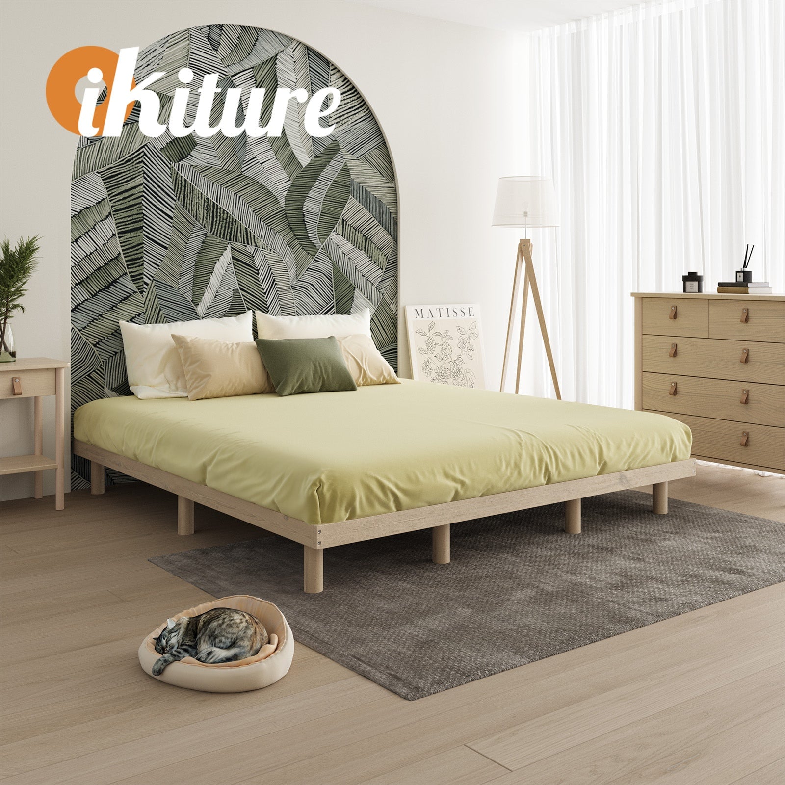 Oikiture Bed Frame King Size Wooden Bed Base Platform Solid Wood Slats - Sunyee