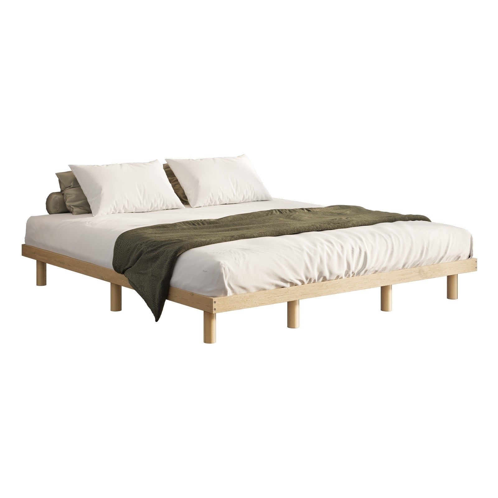 Oikiture Bed Frame King Size Wooden Bed Base Platform Solid Wood Slats - Sunyee