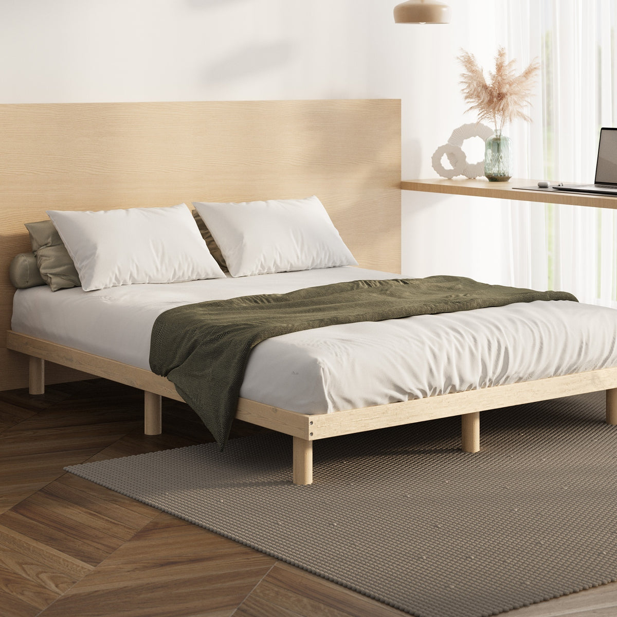 Oikiture Bed Frame Queen Double King Single Wooden Base Bed Platform - Sunyee