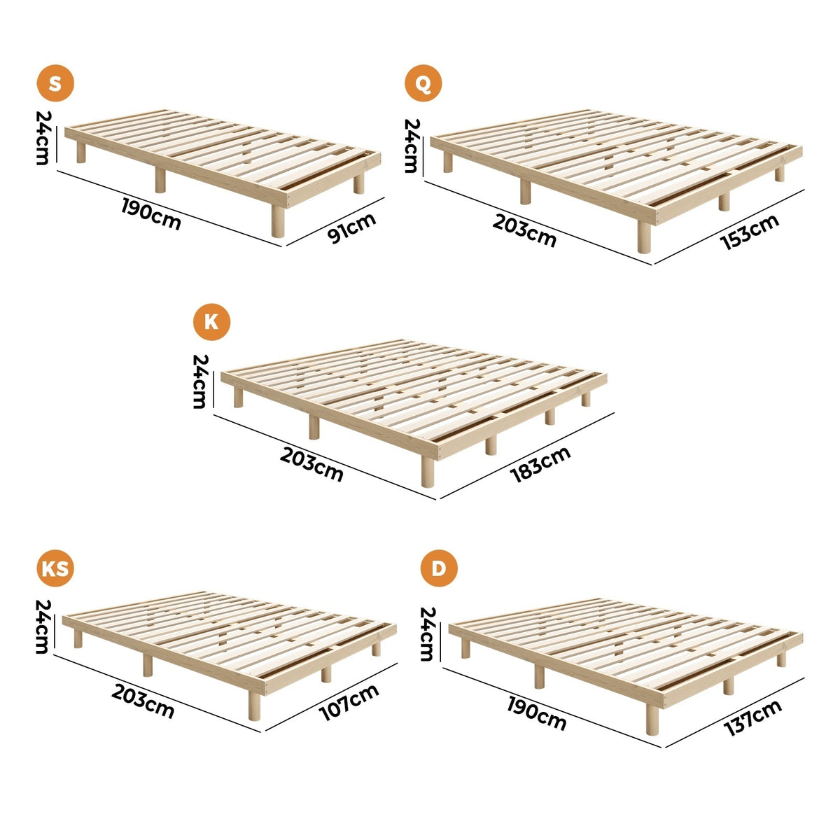 Oikiture Bed Frame Queen Double King Single Wooden Base Bed Platform - Sunyee