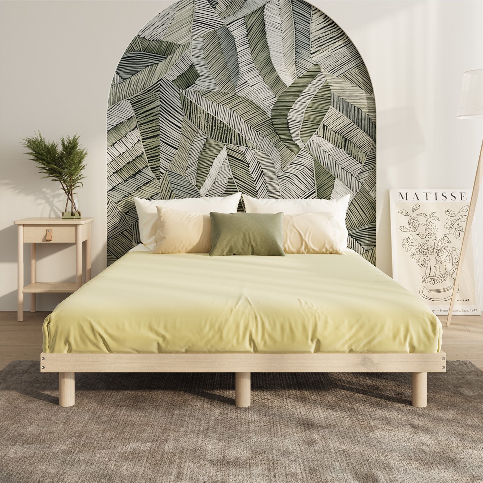 Oikiture Bed Frame Queen Size Wooden Bed Base Platform Solid Wood Slats - Sunyee