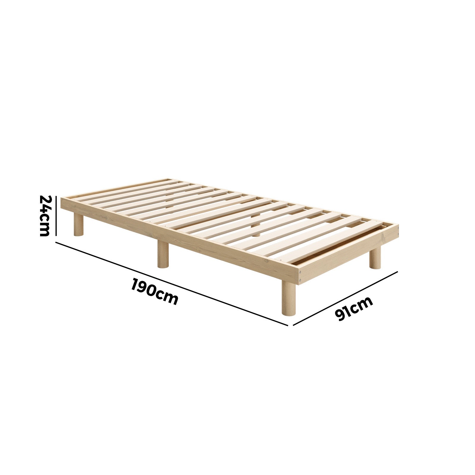 Oikiture Bed Frame Single Size Wooden Bed Base Platform Solid Wood Slats - Sunyee