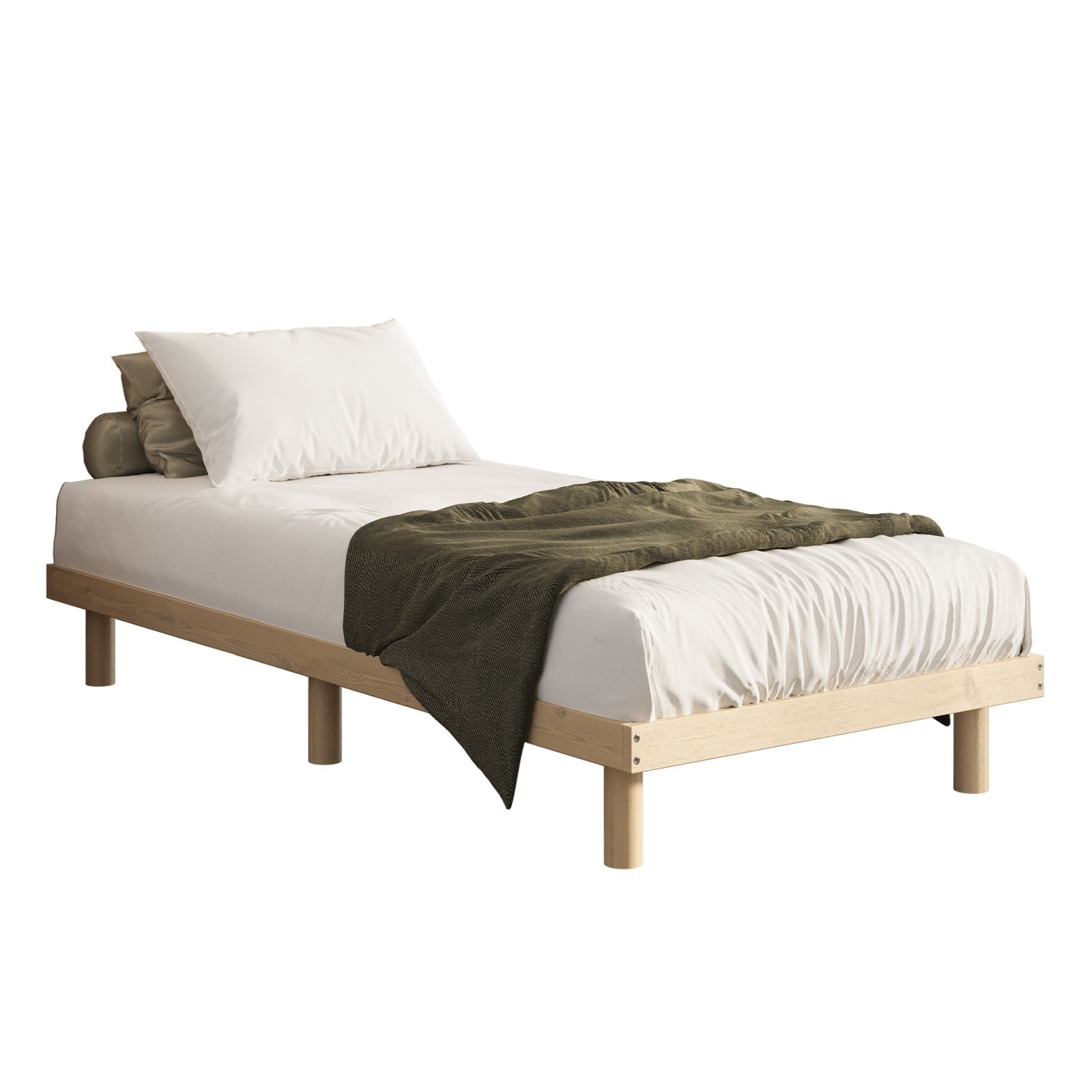 Oikiture Bed Frame Single Size Wooden Bed Base Platform Solid Wood Slats - Sunyee