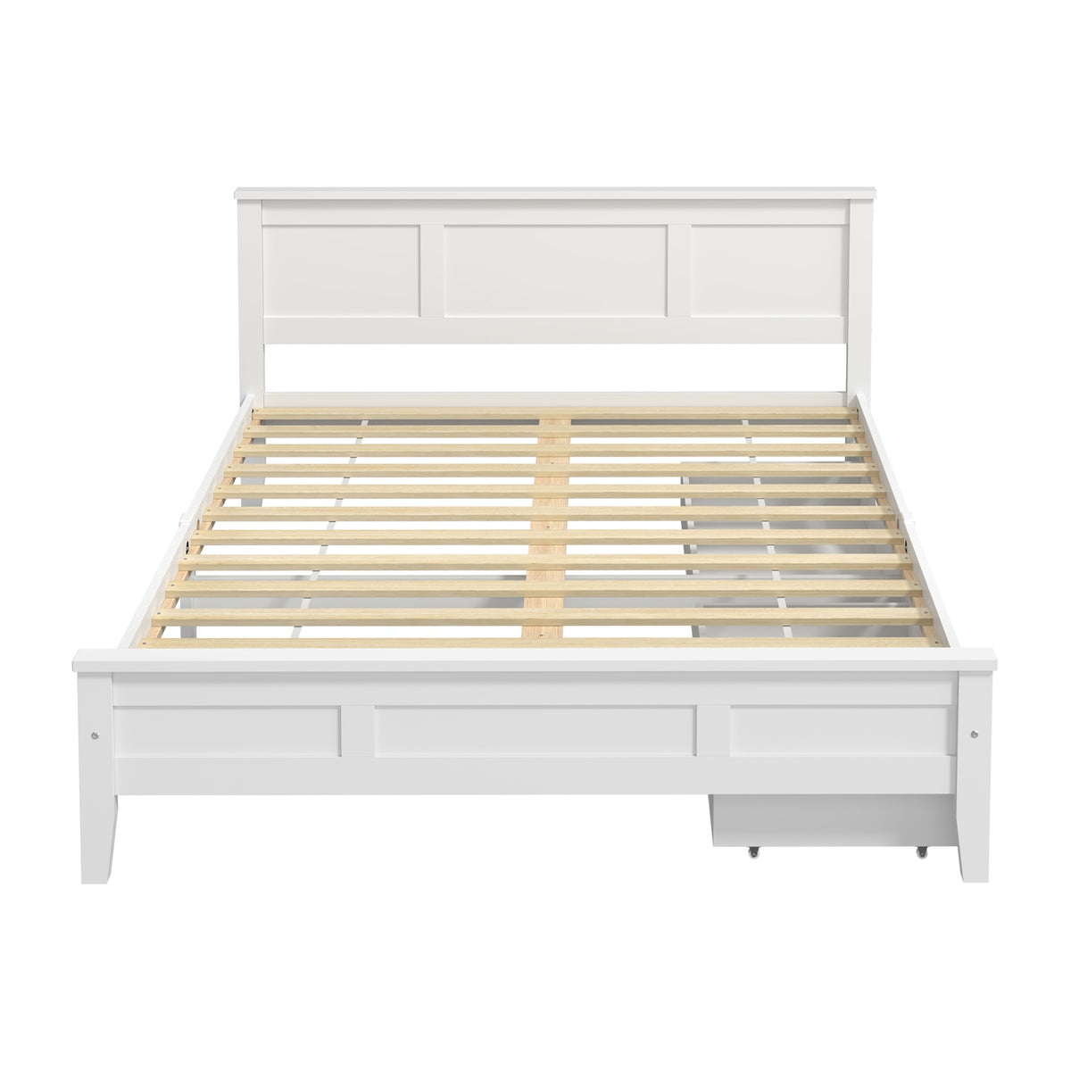 Oikiture Double Wooden Bed Frame Platform with Headboard 2 Storage Drawers White
