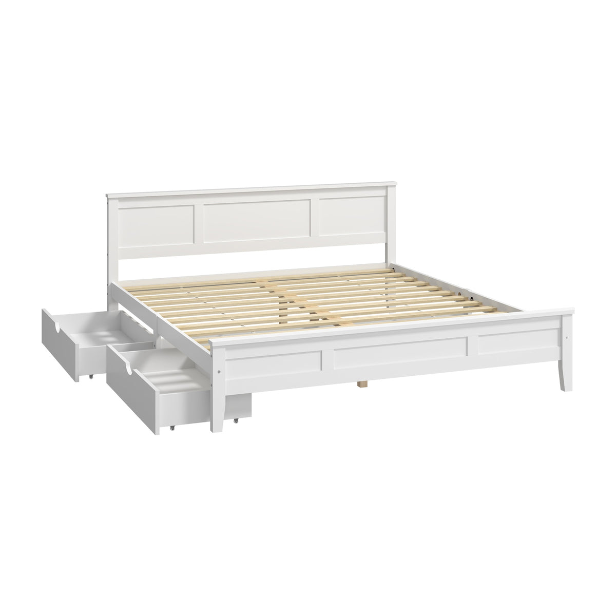 Oikiture King Wooden Bed Frame Platform with Headboard 2 Storage Drawers White