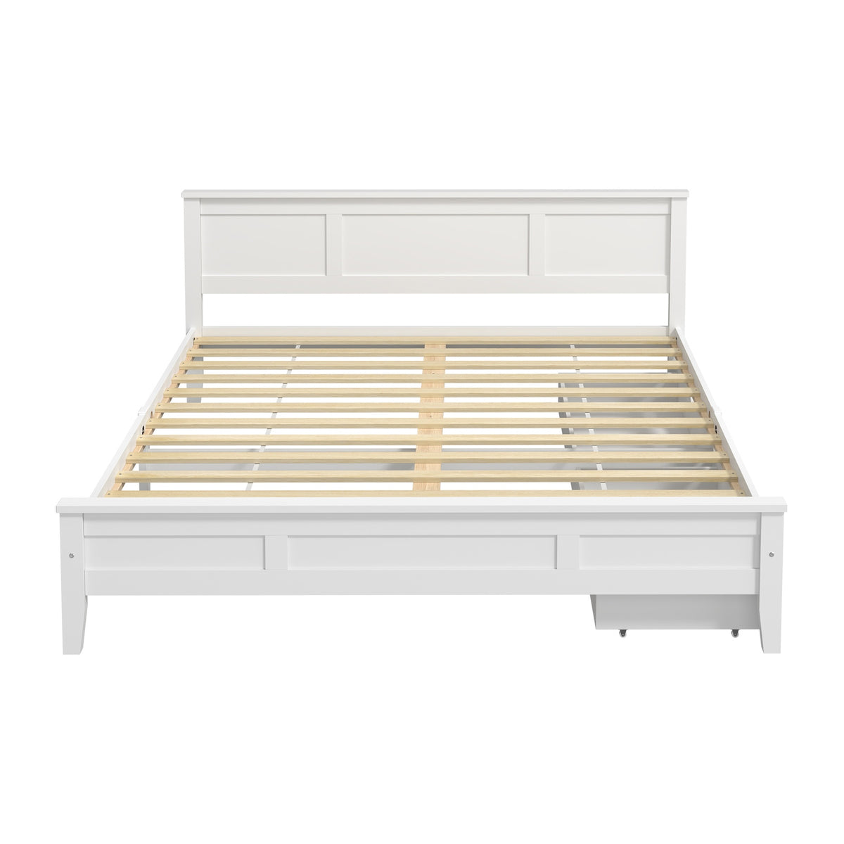 Oikiture King Wooden Bed Frame Platform with Headboard 2 Storage Drawers White