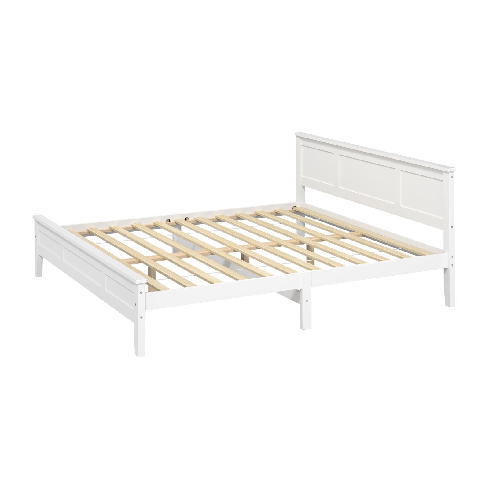 Oikiture King Wooden Bed Frame with Slatted Base Headboard Pine Timber White