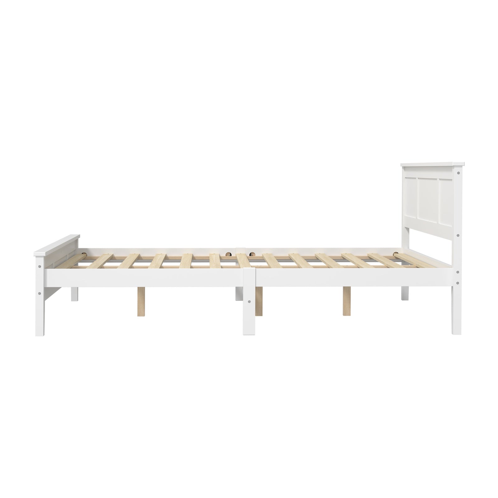 Oikiture King Wooden Bed Frame with Slatted Base Headboard Pine Timber White
