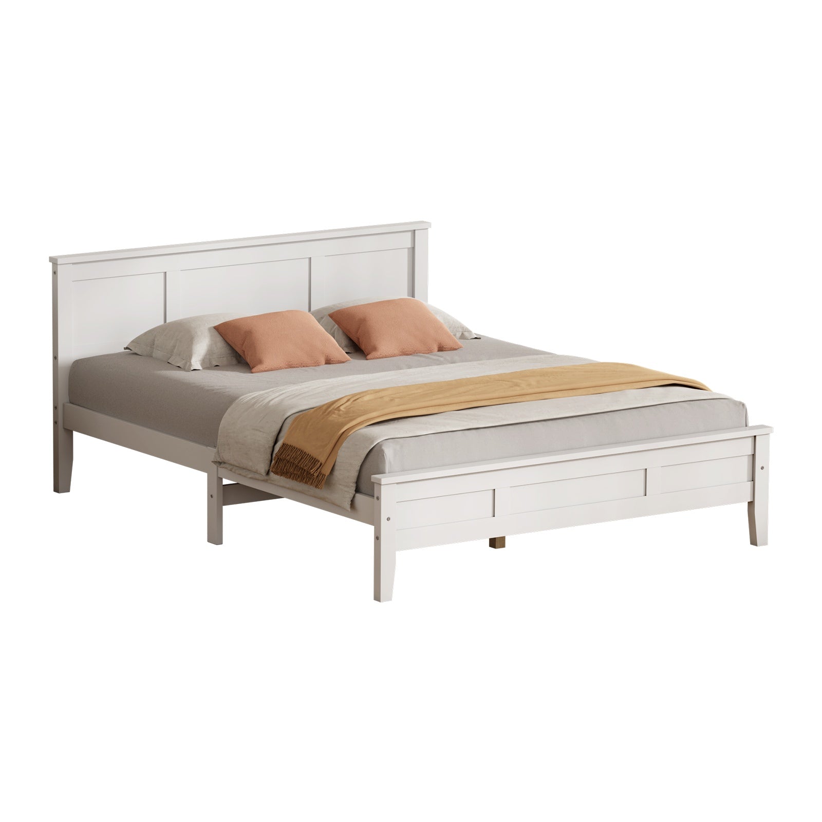 Oikiture King Wooden Bed Frame with Slatted Base Headboard Pine Timber White