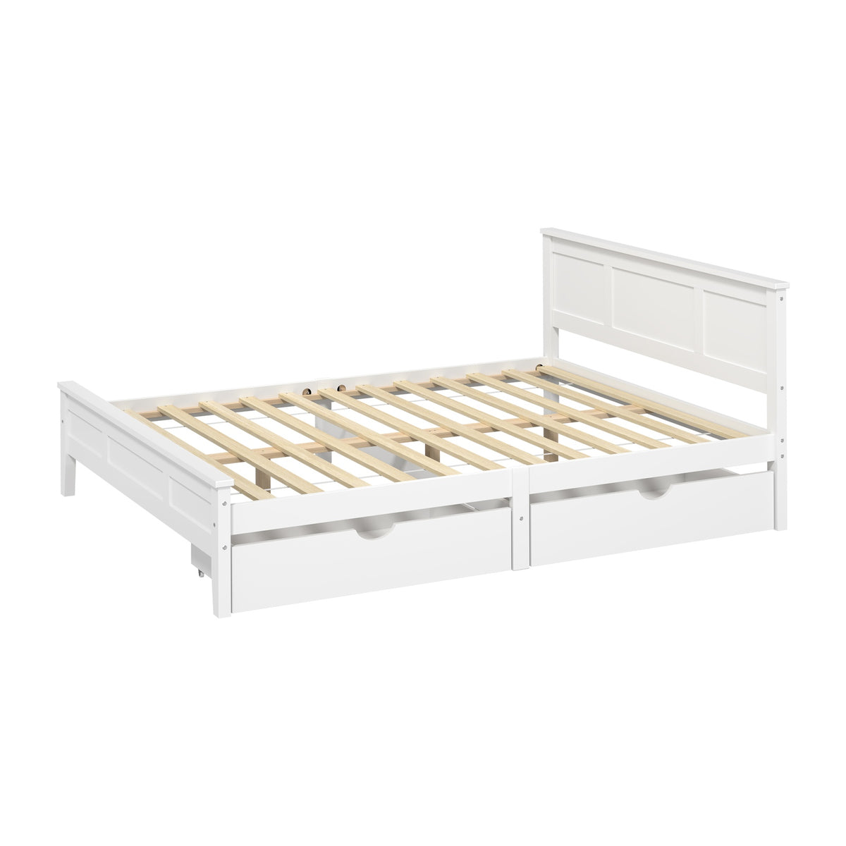 Oikiture Queen Wooden Bed Frame Platform with Headboard 2 Storage Drawers White