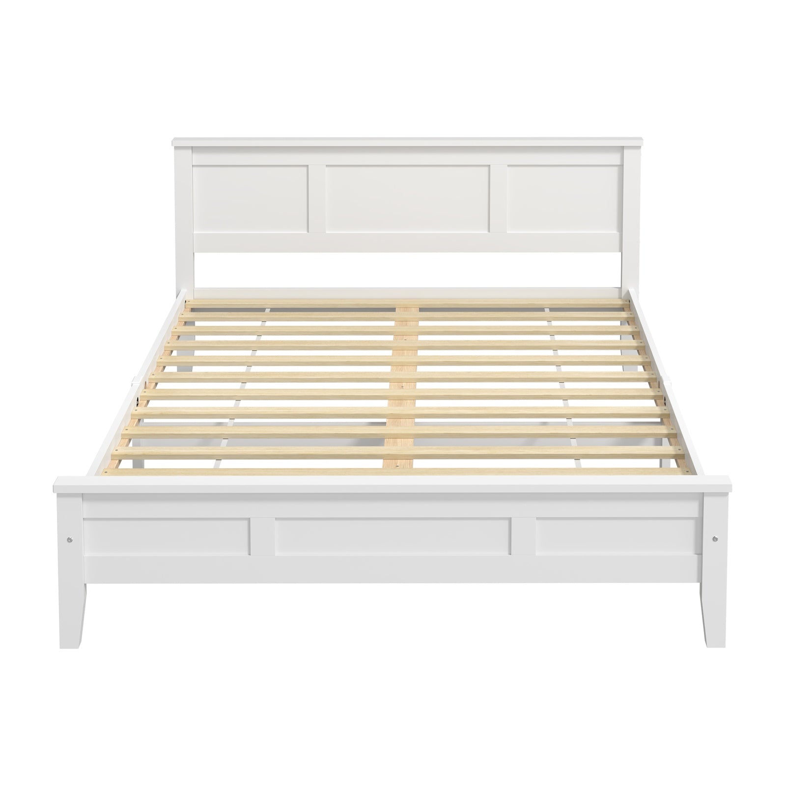 Oikiture Queen Wooden Bed Frame with Slatted Base Headboard Pine Timber White
