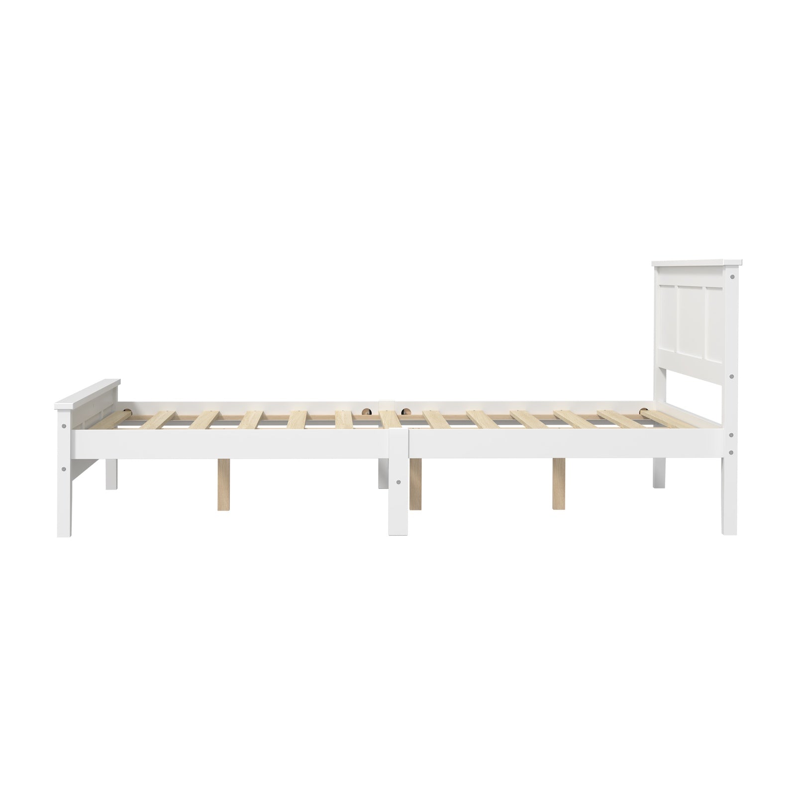 Oikiture Queen Wooden Bed Frame with Slatted Base Headboard Pine Timber White