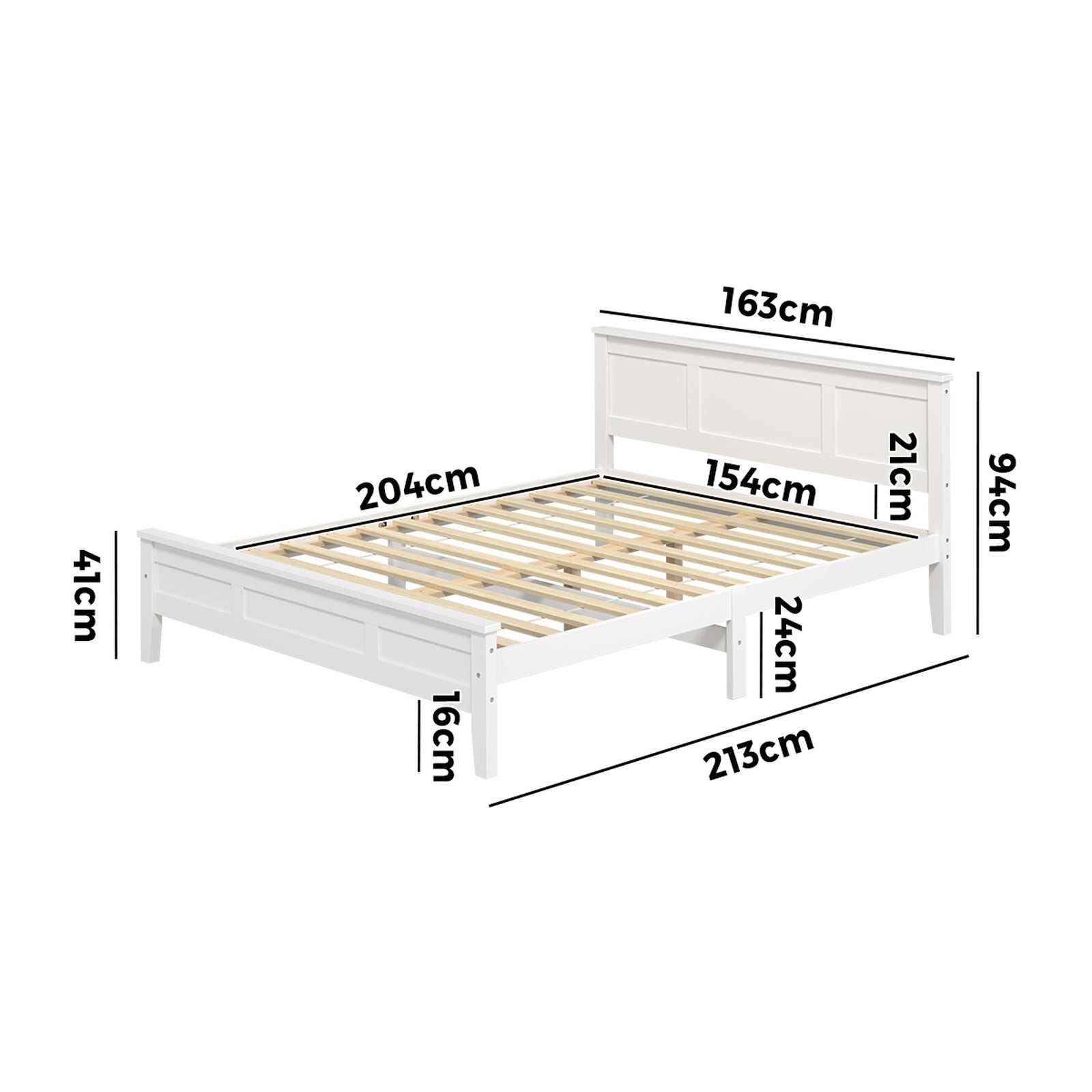 Oikiture Queen Wooden Bed Frame with Slatted Base Headboard Pine Timber White