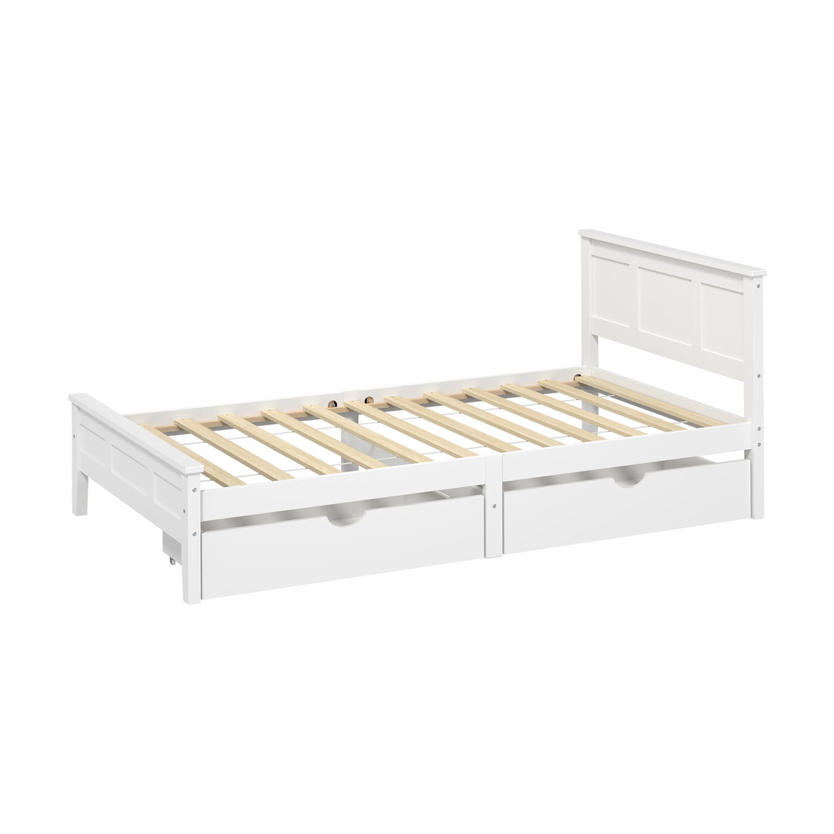 Oikiture Single Wooden Bed Frame Platform with Headboard 2 Storage Drawers White