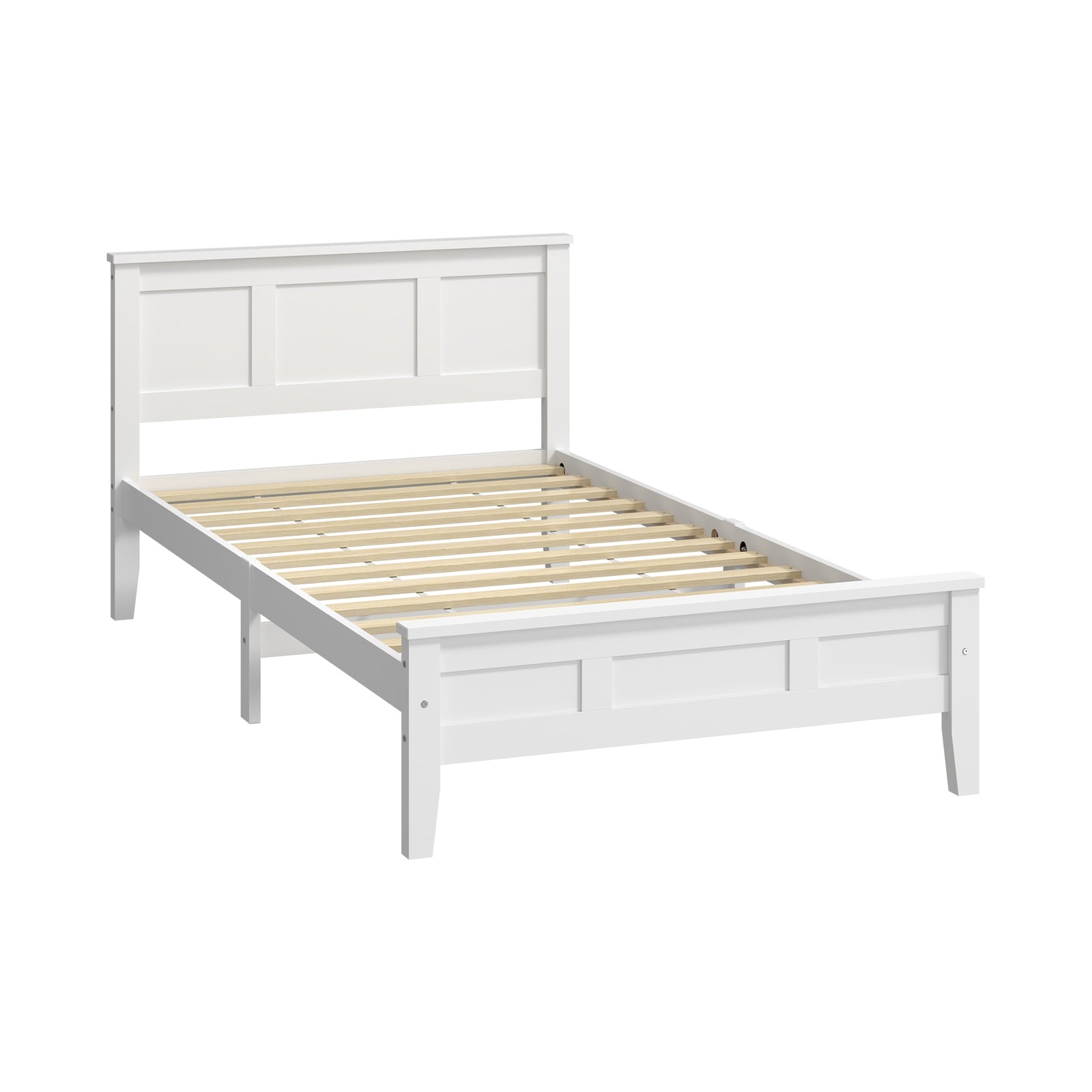 Oikiture Single Wooden Bed Frame with Slatted Base Headboard Pine Timber White