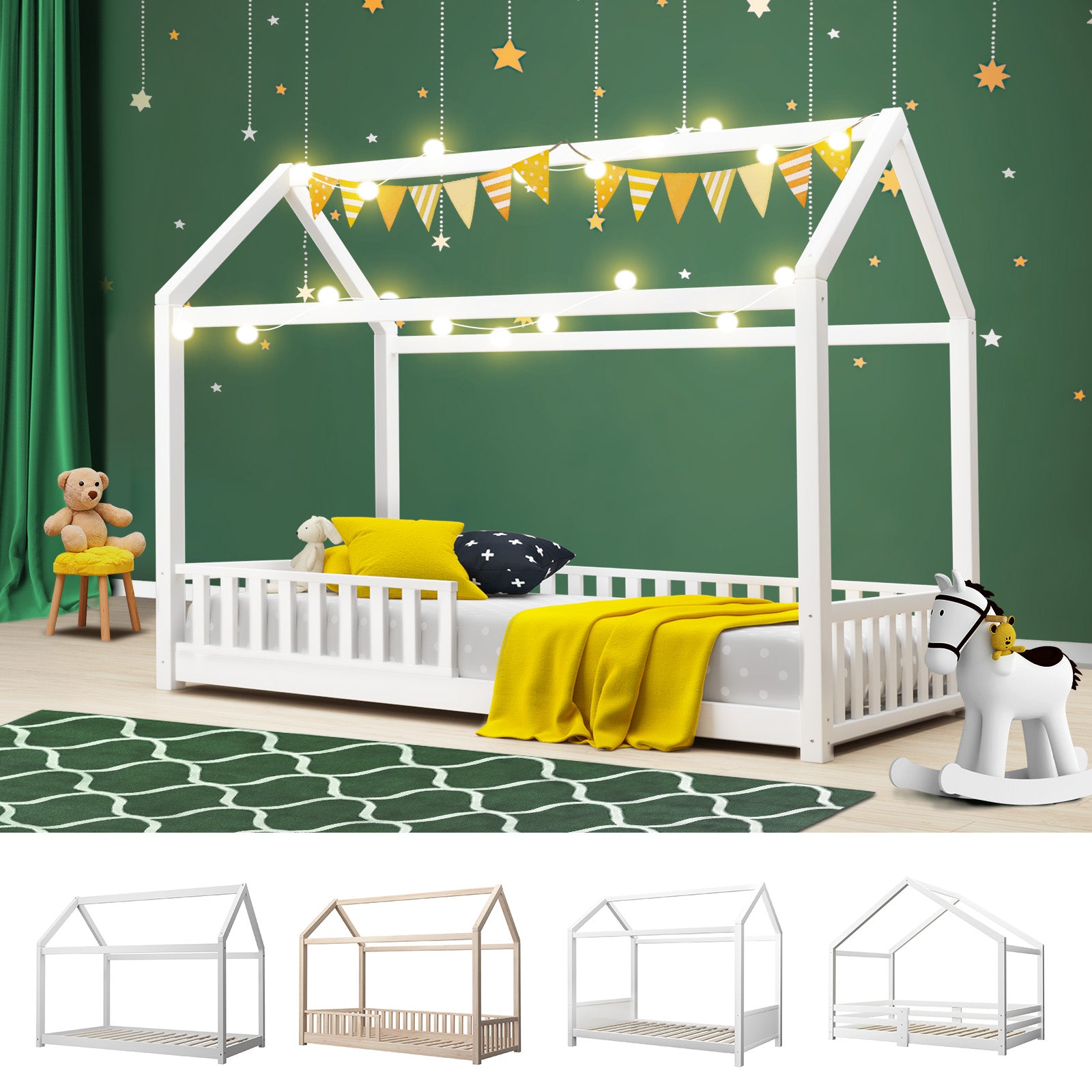 Oikiture Bed Frame Single Wooden Timber House Frame Wood Mattress Base Platform