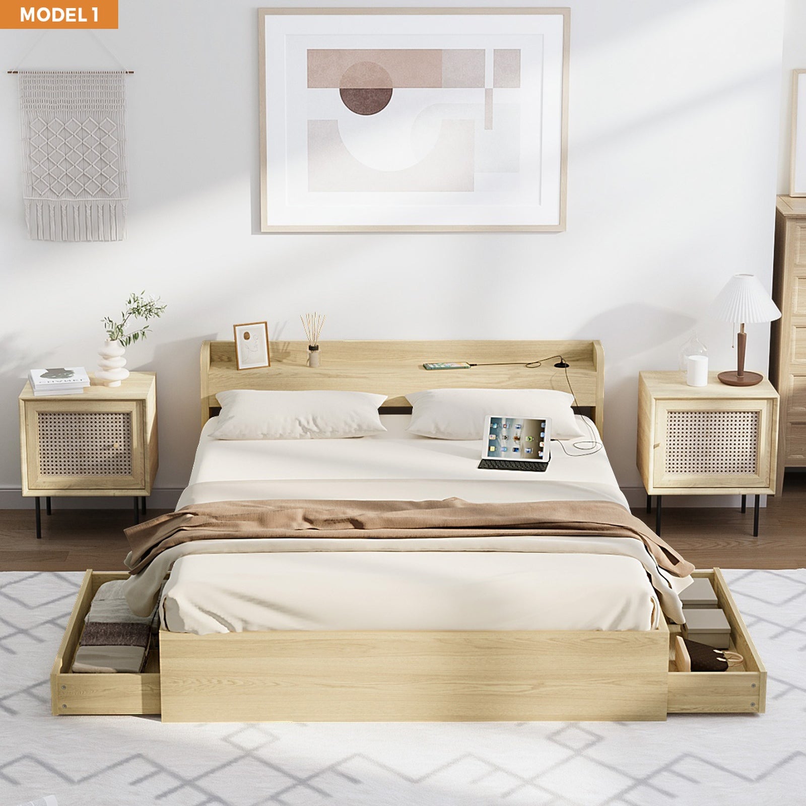 Oikiture Bed Frame Queen Double King Single Size Wooden Bed Platform Timber - Sunyee