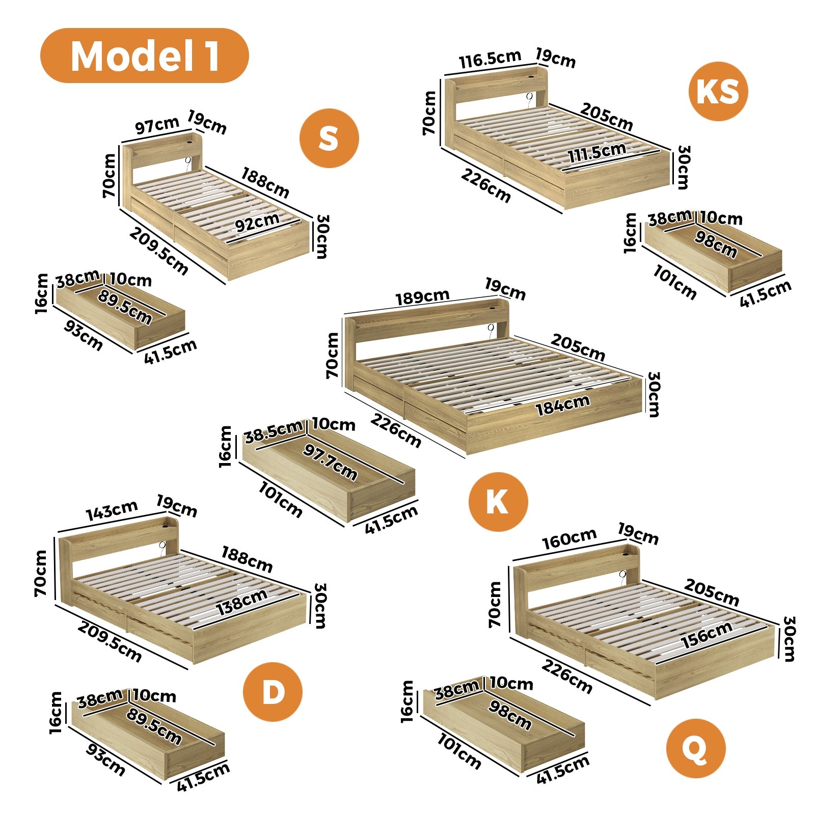 Oikiture Bed Frame Queen Double King Single Size Wooden Bed Platform Timber - Sunyee