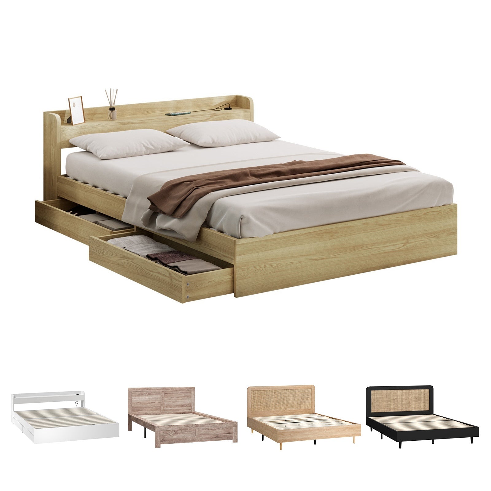 Oikiture Bed Frame Queen Double King Single Size Wooden Bed Platform Timber - Sunyee
