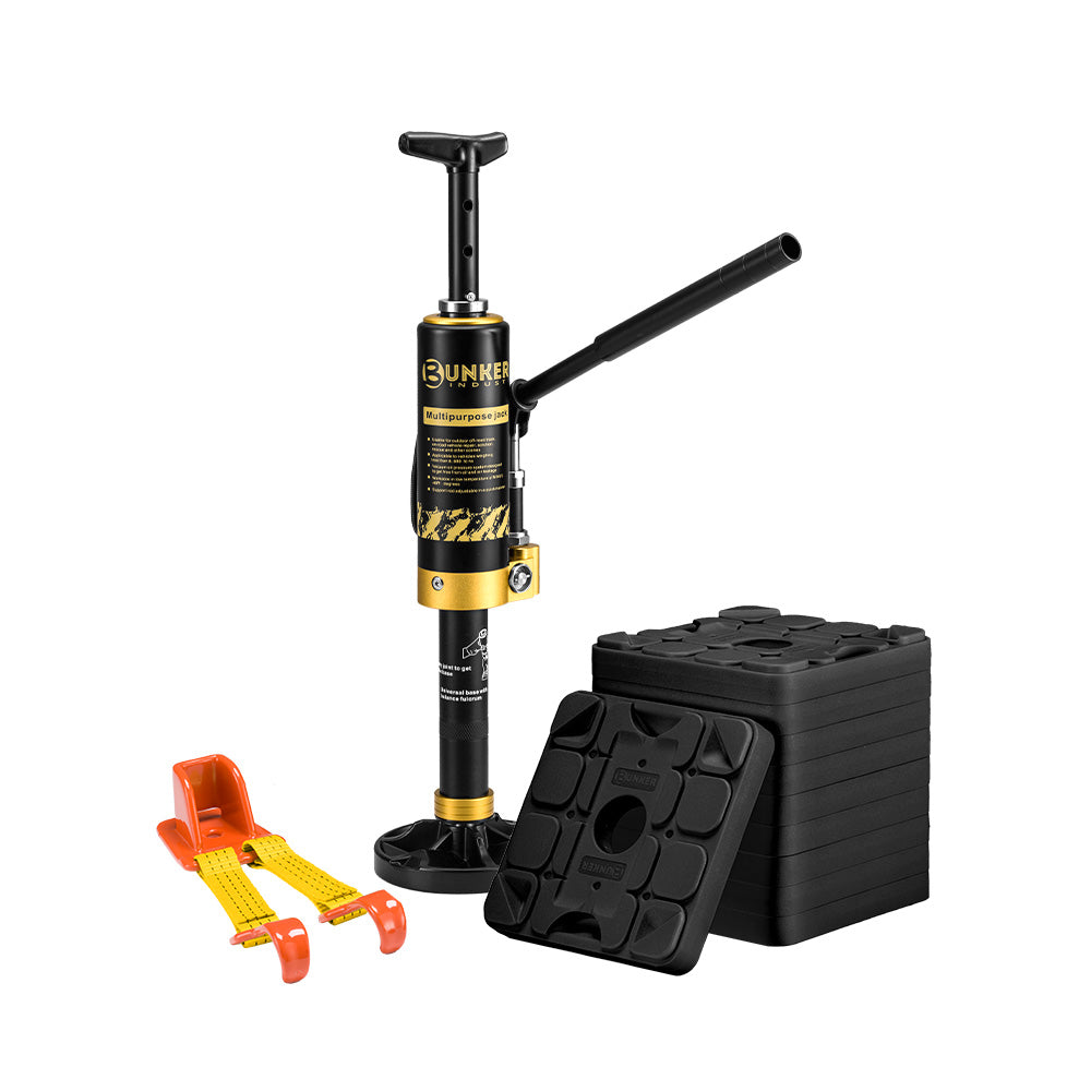 Bunker Indust 8.8Ton Hydraulic Lift Recovery Jack + 10X RV Levelling Blocks