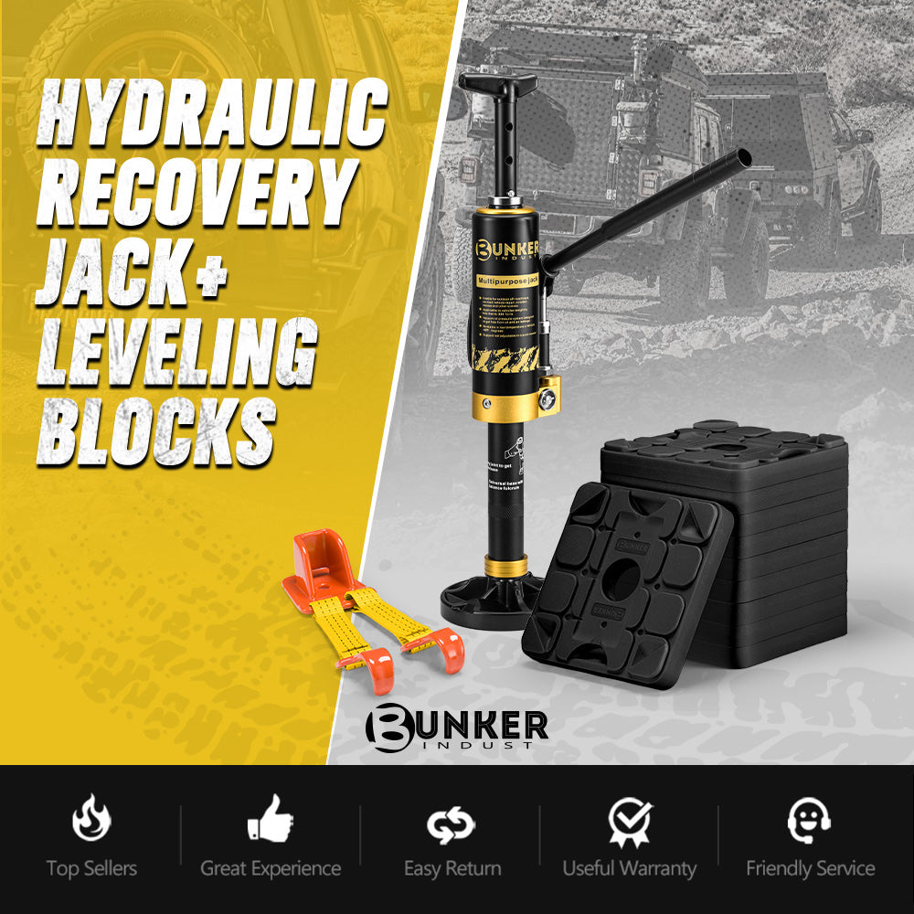 Bunker Indust 8.8Ton Hydraulic Lift Recovery Jack + 10X RV Levelling Blocks