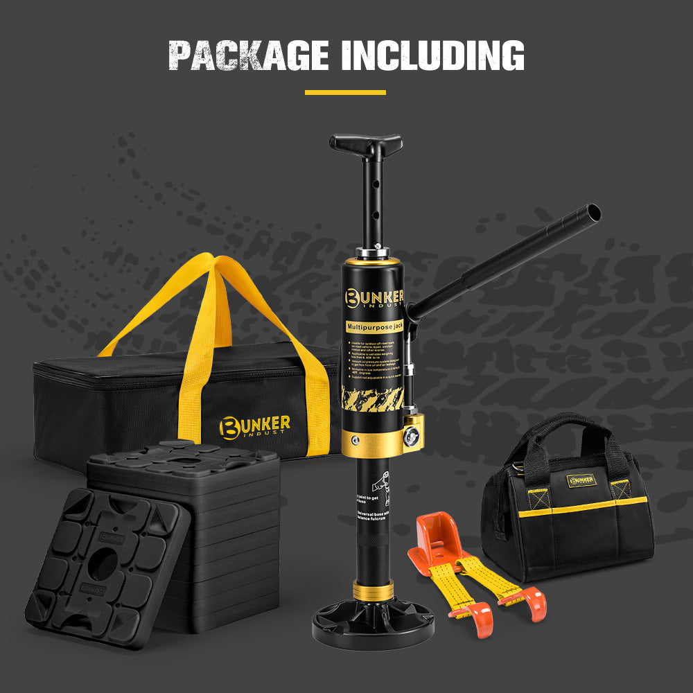 Bunker Indust 8.8Ton Hydraulic Lift Recovery Jack + 10X RV Levelling Blocks