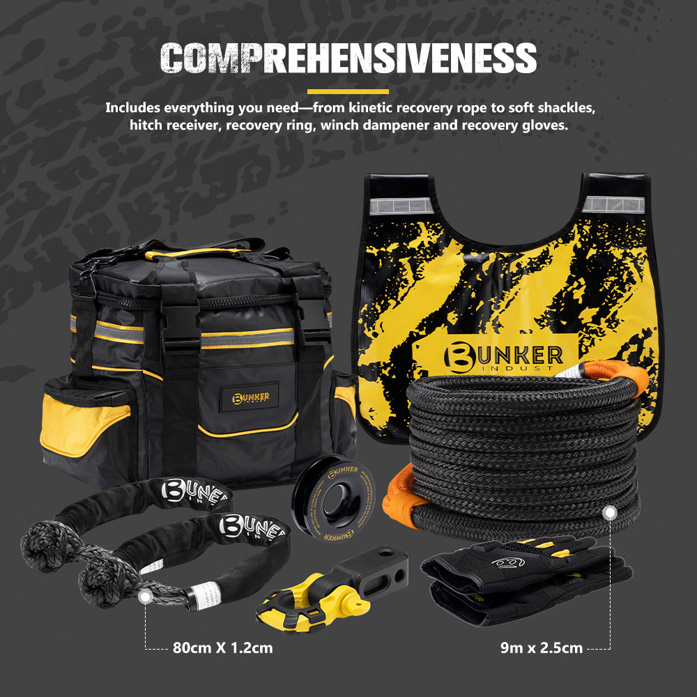 Bunker Indust 4x4 Recovery Kit Kinetic Rope Soft Shackles Winch Dampener Offroad - Sunyee