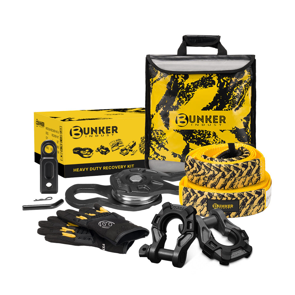 Bunker Indust 4x4 Recovery Kit Tow Rope Snatch Block D-Ring Shackle Winch Damper