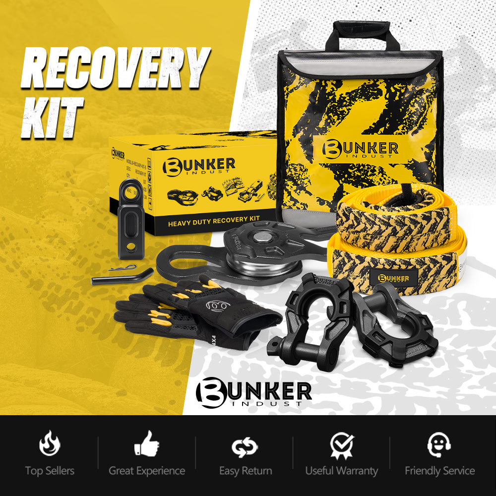 Bunker Indust 4x4 Recovery Kit Tow Rope Snatch Block D-Ring Shackle Winch Damper