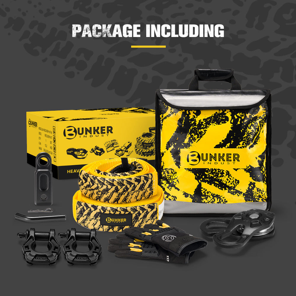 Bunker Indust 4x4 Recovery Kit Tow Rope Snatch Block D-Ring Shackle Winch Damper