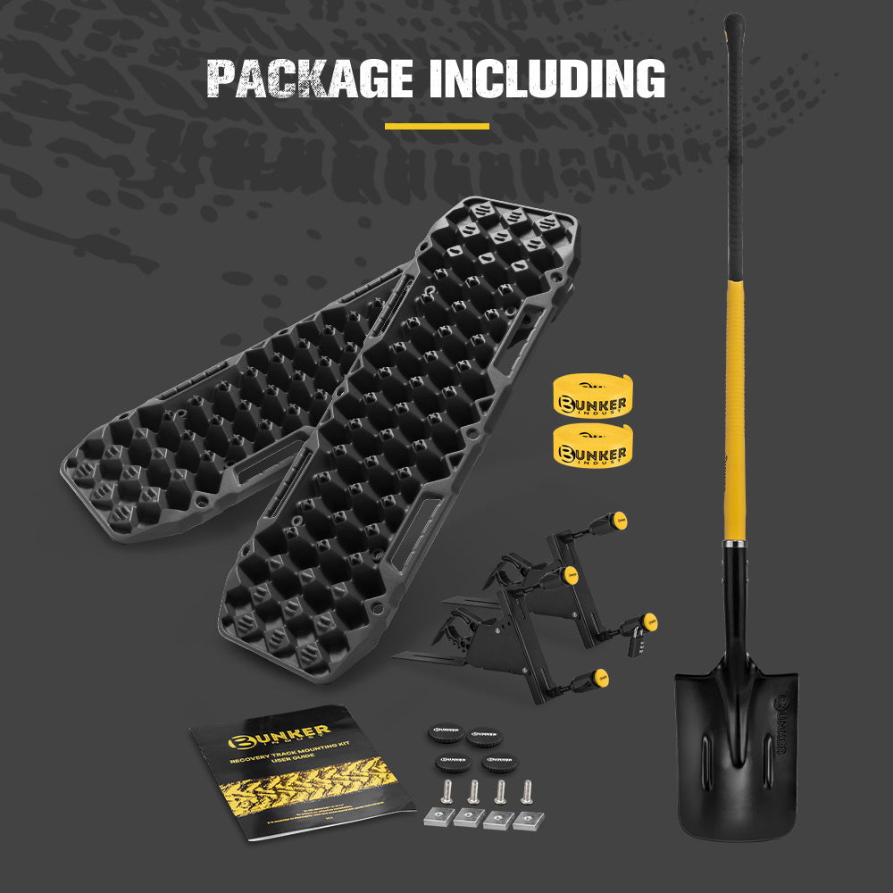 Bunker Indust Recovery Tracks Board Black + Side Mounting Kit + Square Shovel