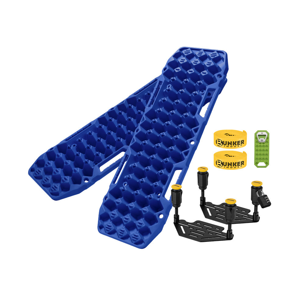 Bunker Indust 2PCS Recovery Tracks Board 10T Blue + Flat Mounting Bracket Kit