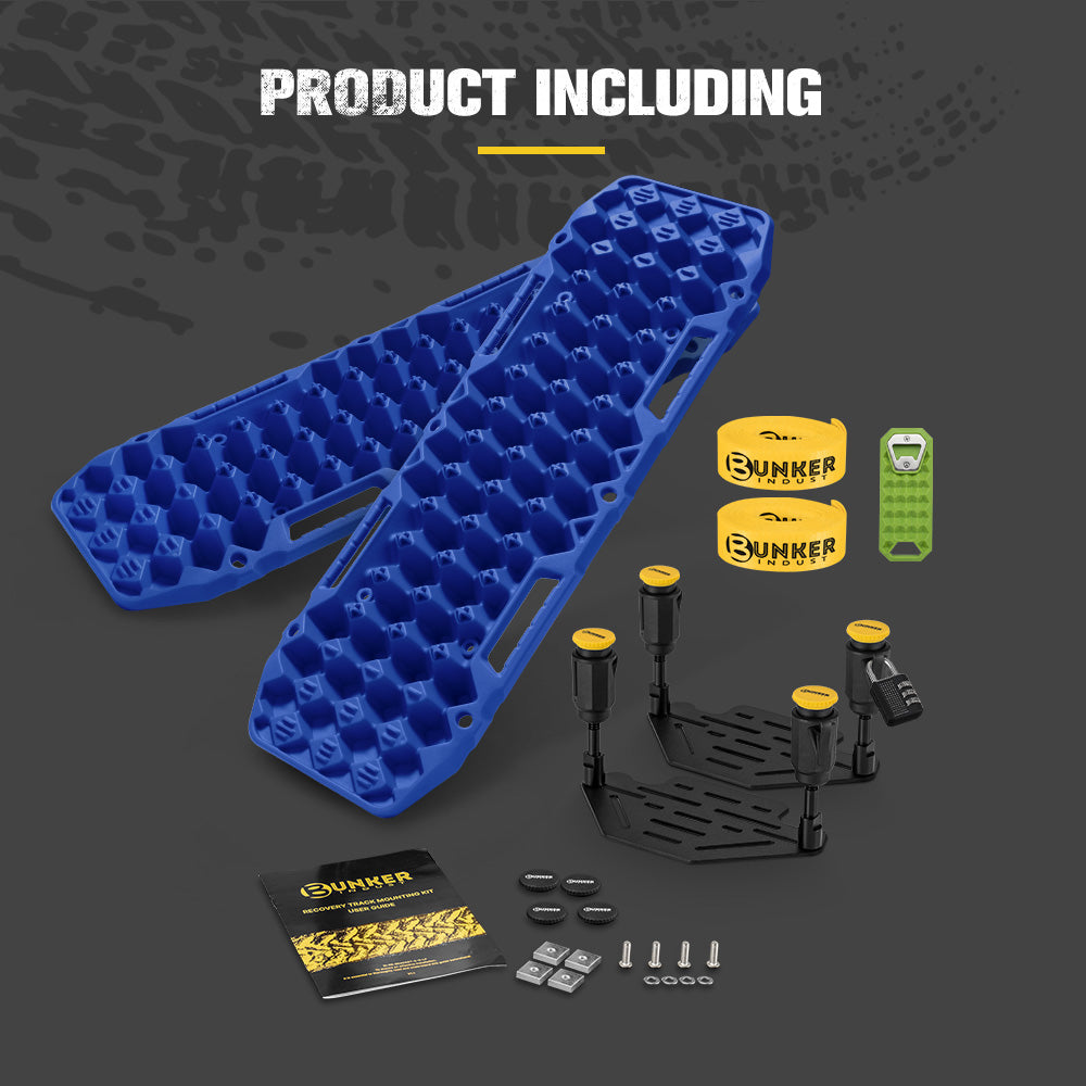 Bunker Indust 2PCS Recovery Tracks Board 10T Blue + Flat Mounting Bracket Kit