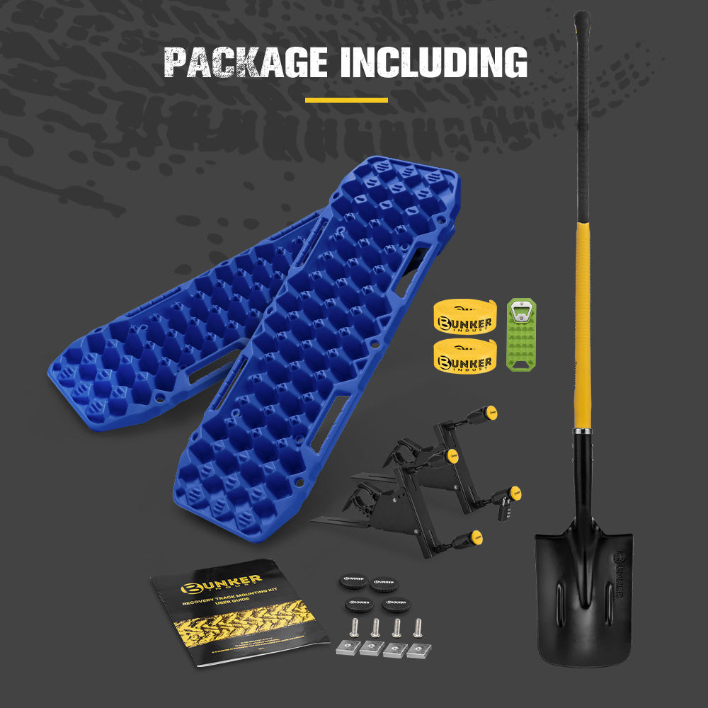 Bunker Indust Recovery Tracks Board Blue + Side Mounting Kit + Square Shovel