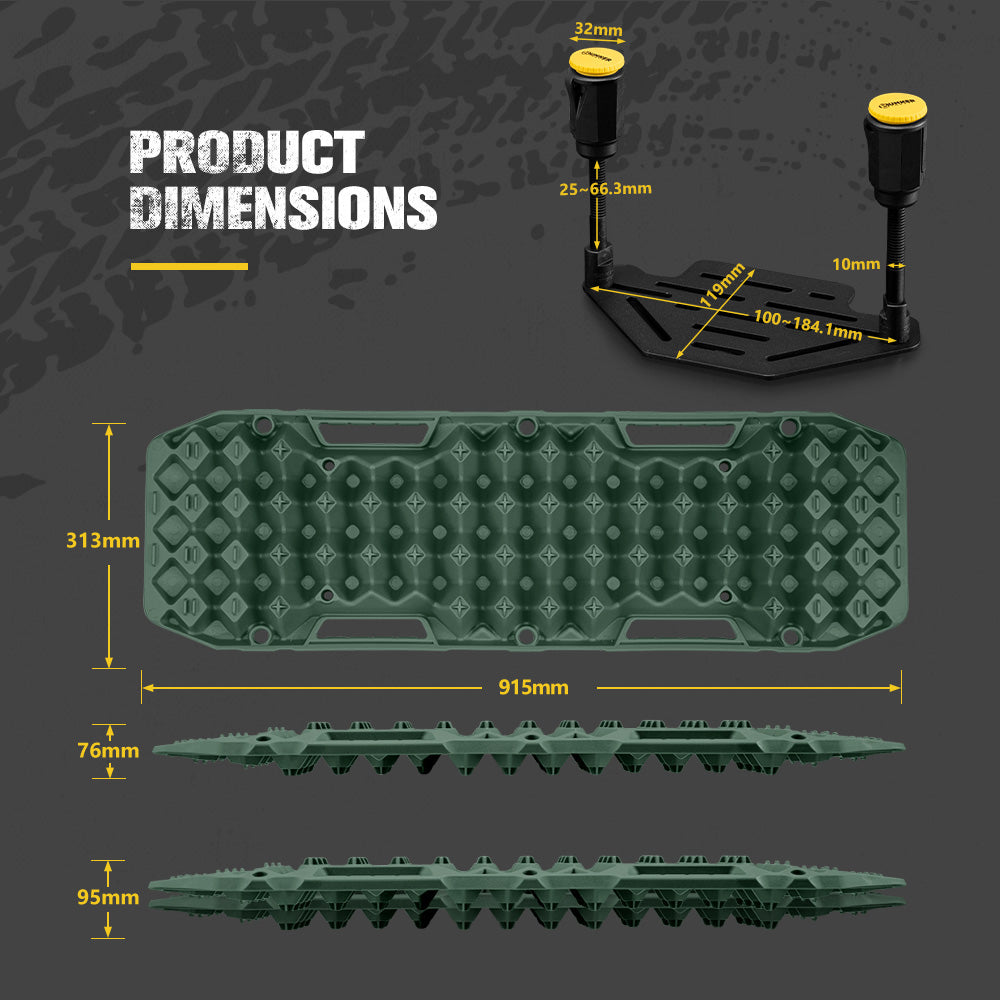 Bunker Indust 2PCS Recovery Tracks Board 10T Green + Flat Mounting Bracket Kit