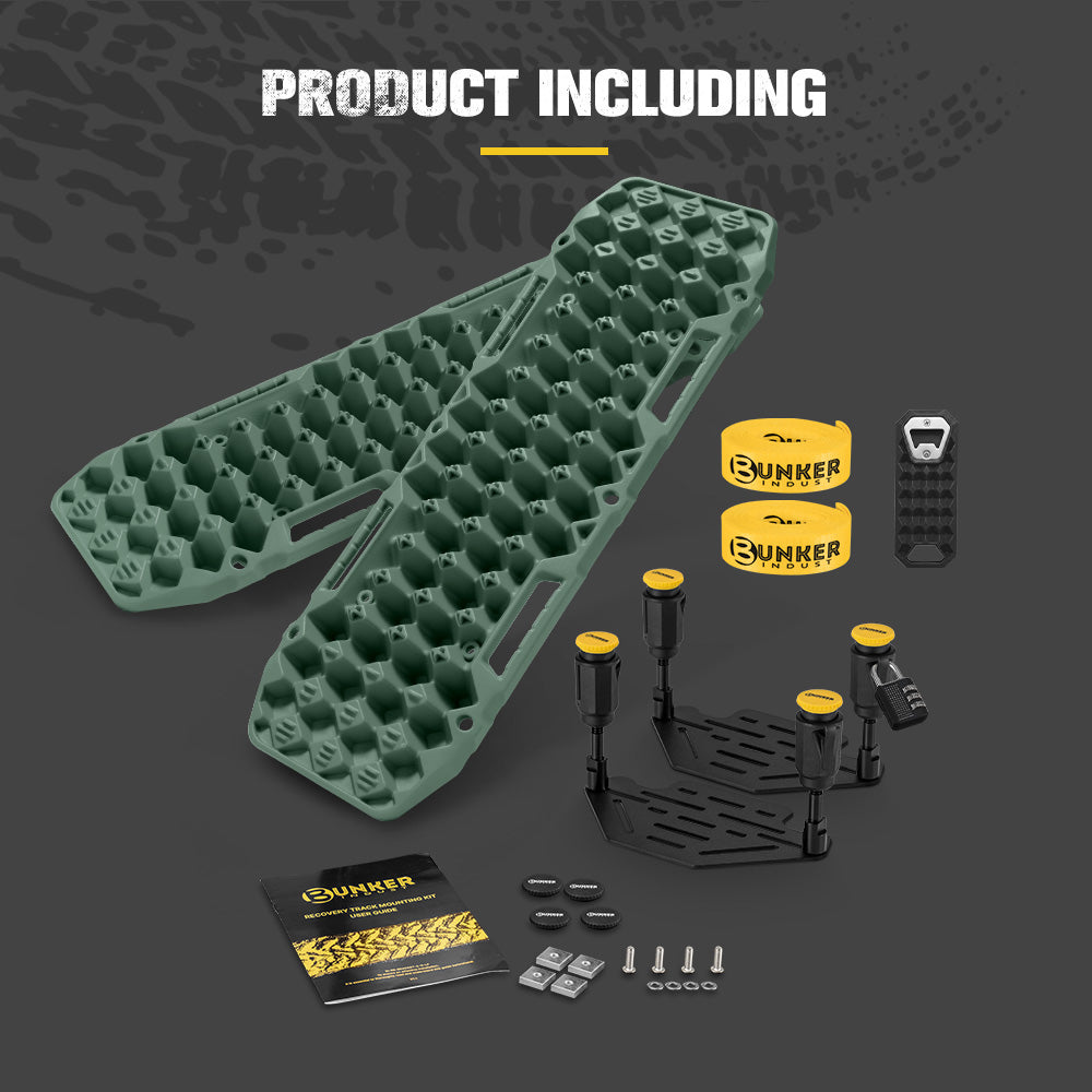 Bunker Indust 2PCS Recovery Tracks Board 10T Green + Flat Mounting Bracket Kit