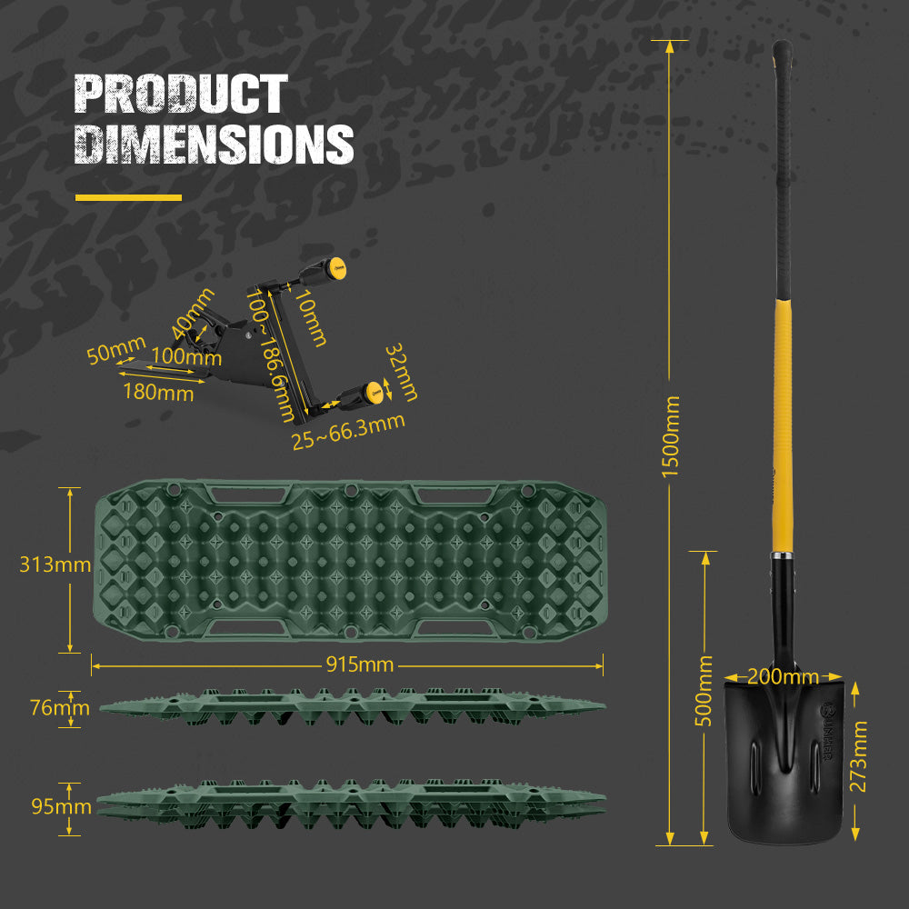 Bunker Indust Recovery Tracks Board Green + Side Mounting Kit + Square Shovel