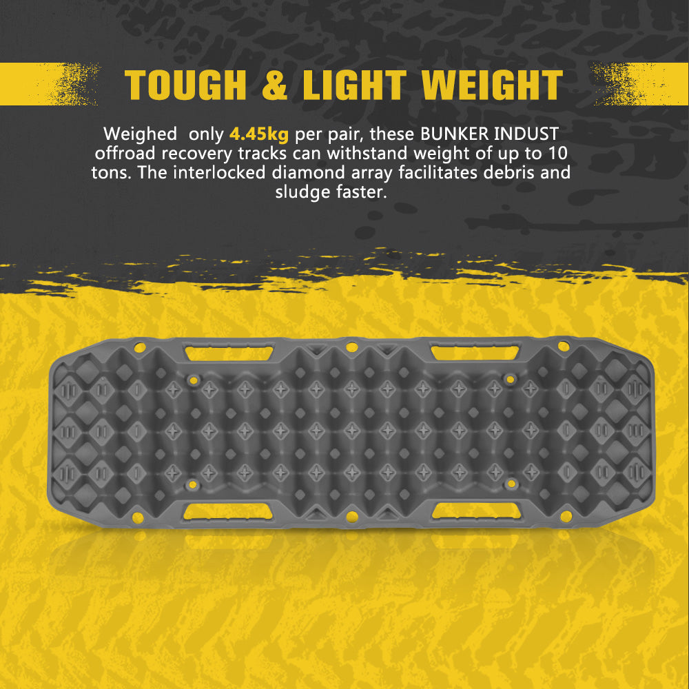 Bunker Indust 2PCS Recovery Tracks Board 10T Grey + Flat Mounting Bracket Kit